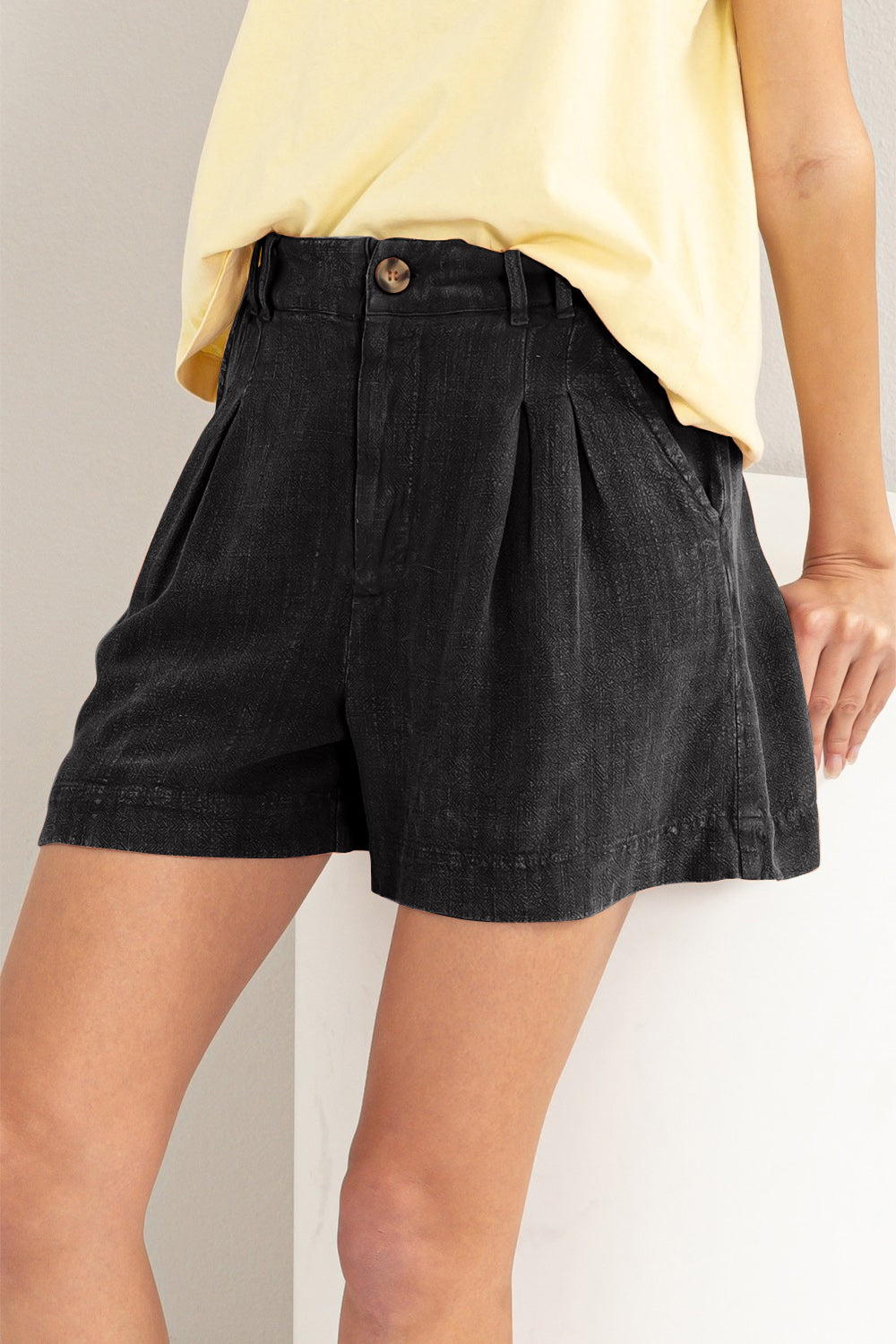 HYFVE High Waist Pleated Linen Shorts-BOTTOMS SIZES SMALL MEDIUM LARGE-[Adult]-[Female]-2022 Online Blue Zone Planet