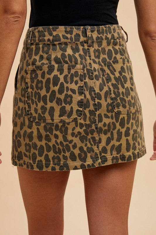 Annie Wear Leopard Denim Mini Skirt-BOTTOM SIZES SMALL MEDIUM LARGE-[Adult]-[Female]-2022 Online Blue Zone Planet