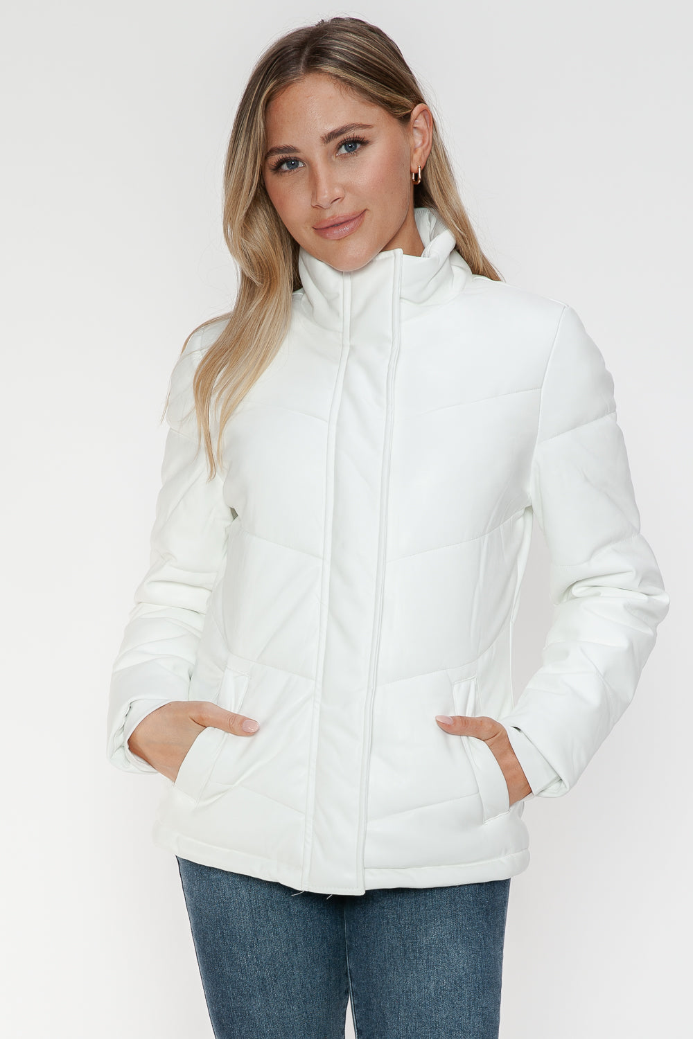 Blue Zone Planet | Snobbish Pocketed Zip Up Turtleneck Puffer Jacket-TOPS / DRESSES-[Adult]-[Female]-White-S-2022 Online Blue Zone Planet