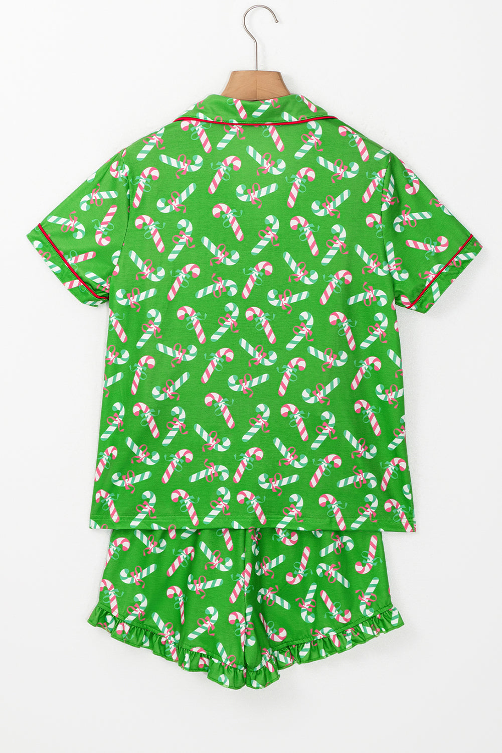 Red Christmas Candy Cane Print Pajama Set-Loungewear Set-[Adult]-[Female]-2022 Online Blue Zone Planet