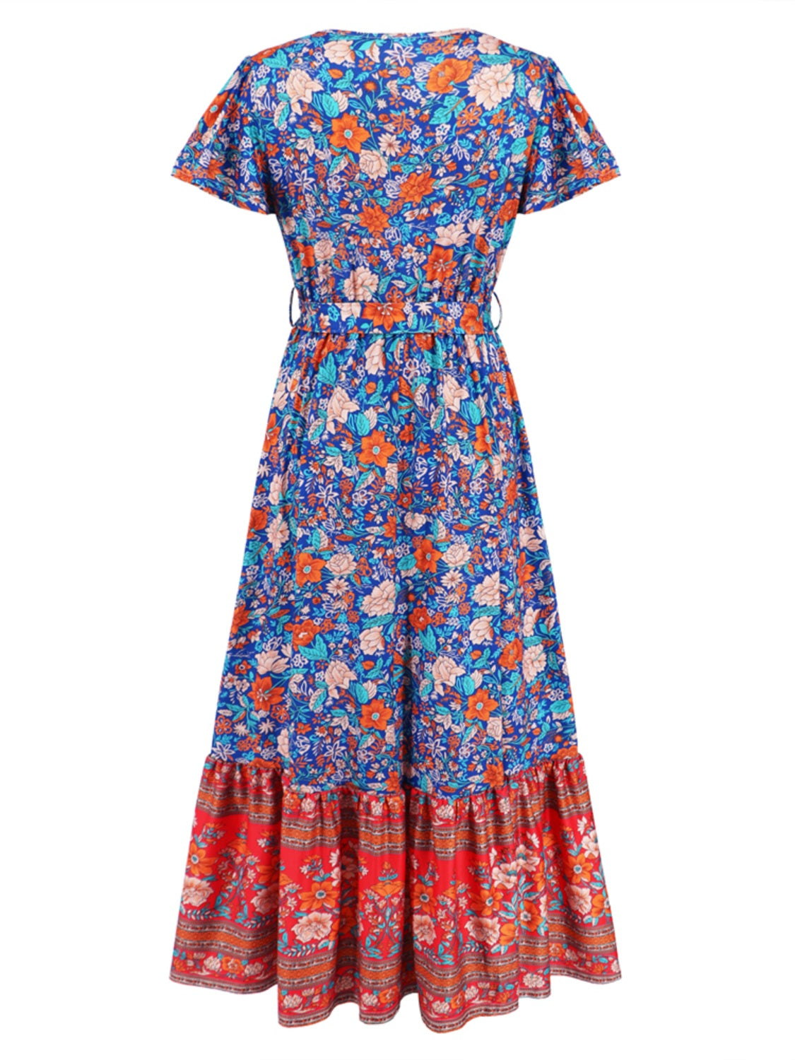 Tied Printed V-Neck Short Sleeve Dress-TOPS / DRESSES-[Adult]-[Female]-2022 Online Blue Zone Planet