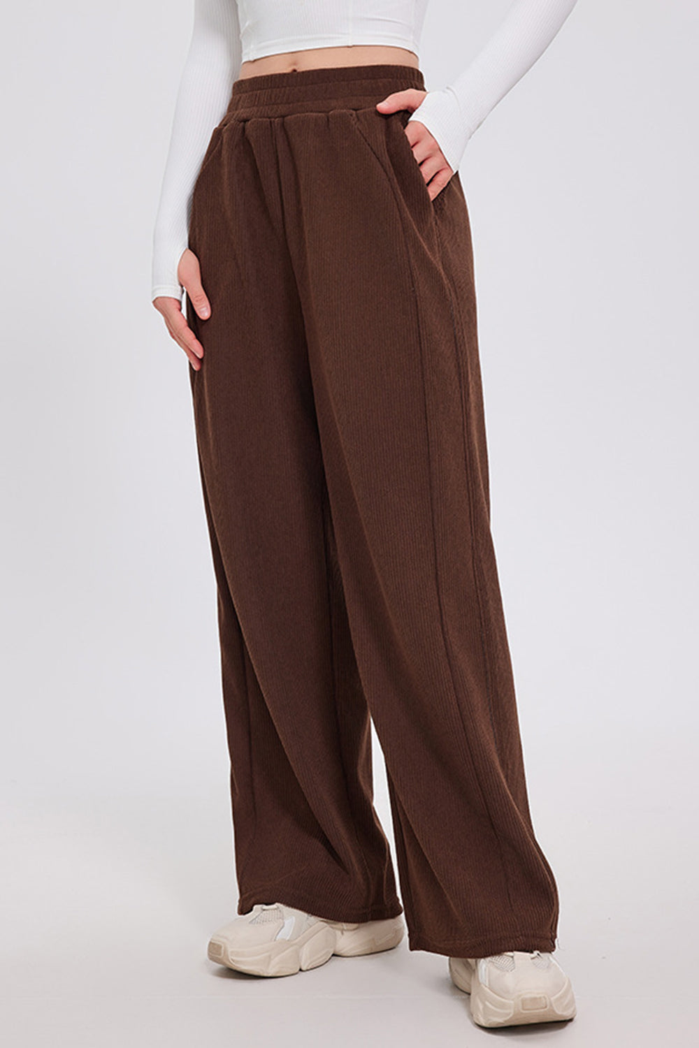 Basic Bae Elastic Waist Wide Leg Pants-BOTTOM SIZES SMALL MEDIUM LARGE-[Adult]-[Female]-2022 Online Blue Zone Planet