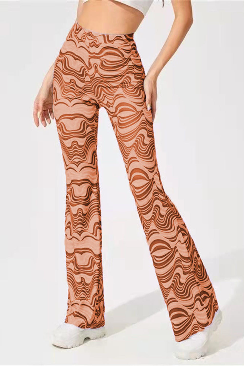 Printed High Waist Flare Pants-[Adult]-[Female]-2022 Online Blue Zone Planet