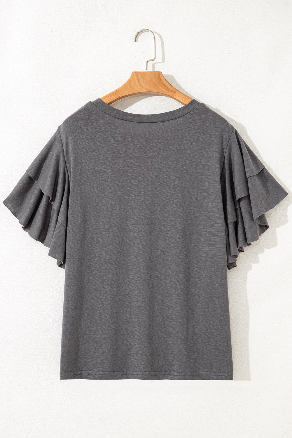 Dark Grey Double Ruffled Short Sleeve Plus Size Top-Plus Size/Plus Size Tops/Plus Size Tops & Tees-[Adult]-[Female]-2022 Online Blue Zone Planet