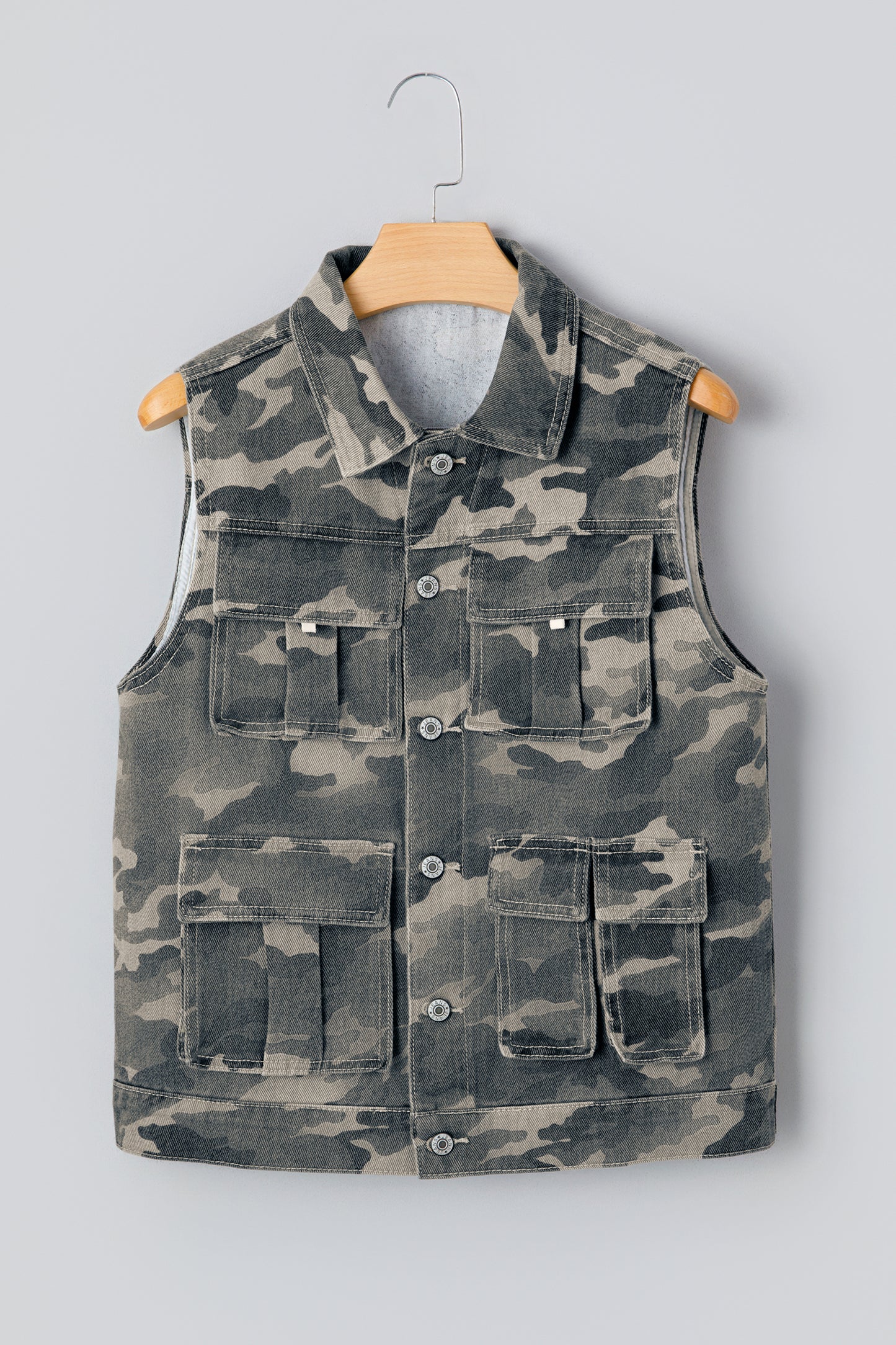 Green Camo Cargo Denim Vest-Outerwear/Vests-[Adult]-[Female]-2022 Online Blue Zone Planet