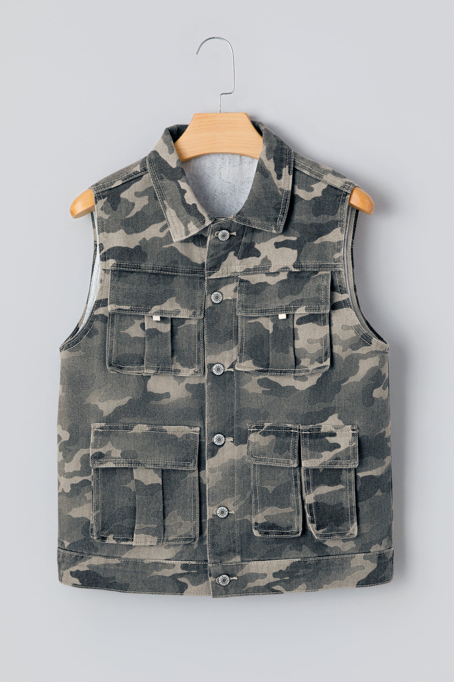 Green Camo Cargo Denim Vest-Outerwear/Vests-[Adult]-[Female]-2022 Online Blue Zone Planet