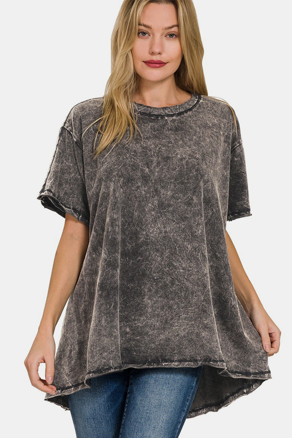 Blue Zone Planet | Zenana Round Neck Dropped Shoulder Blouse-TOPS / DRESSES-[Adult]-[Female]-2022 Online Blue Zone Planet