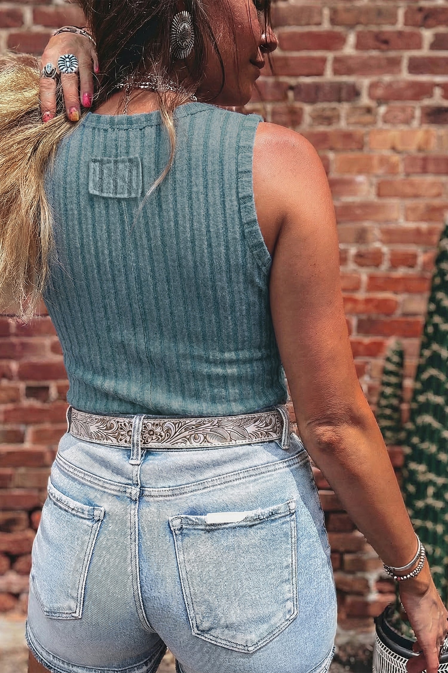 Bonbon Slim Ribbed Mineral Wash Tank Top-Tops/Tank Tops-[Adult]-[Female]-2022 Online Blue Zone Planet