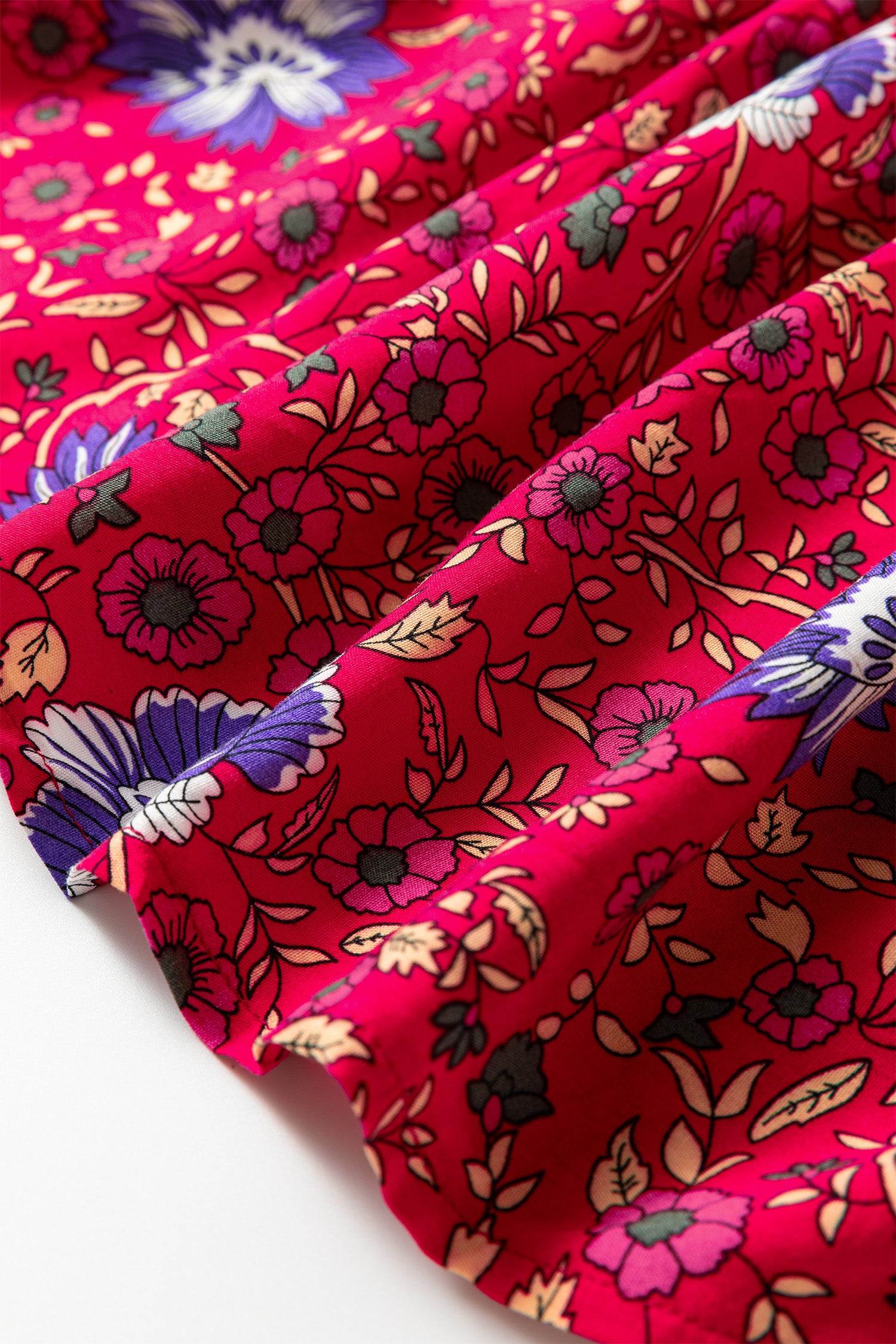 Blue Bohemian Floral Print Tassel Tie Front Long Sleeve Blouse-Tops/Blouses & Shirts-[Adult]-[Female]-2022 Online Blue Zone Planet