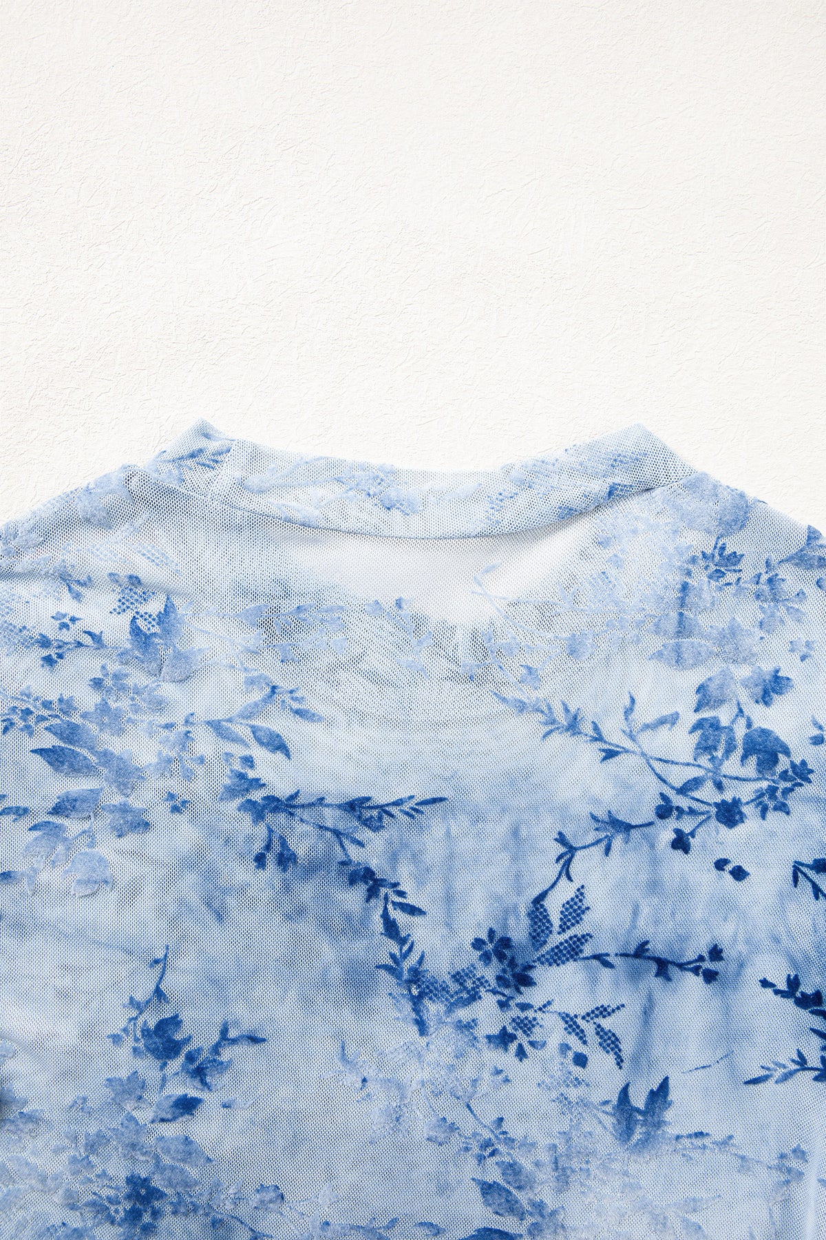 Sky Blue Sheer Mesh Floral Printed Mock Neck Long Sleeve Bodysuit-Tops/Bodysuits-[Adult]-[Female]-2022 Online Blue Zone Planet