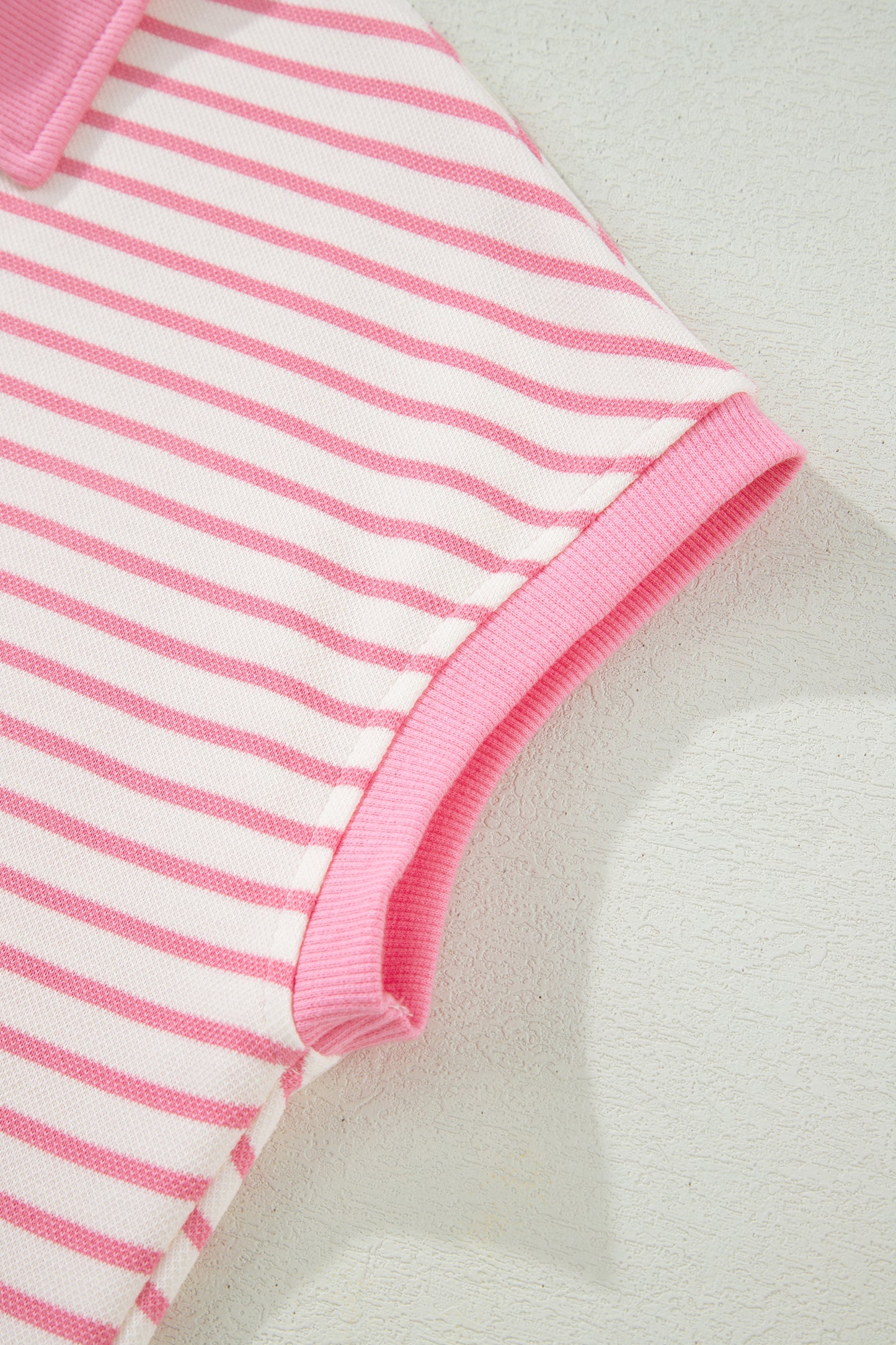 Pink Stripe Color Block Patchwork Polo Tee Drawstring Elastic Waist 2pcs Skort Set-Two Piece Sets/Two Piece Dresses-[Adult]-[Female]-2022 Online Blue Zone Planet