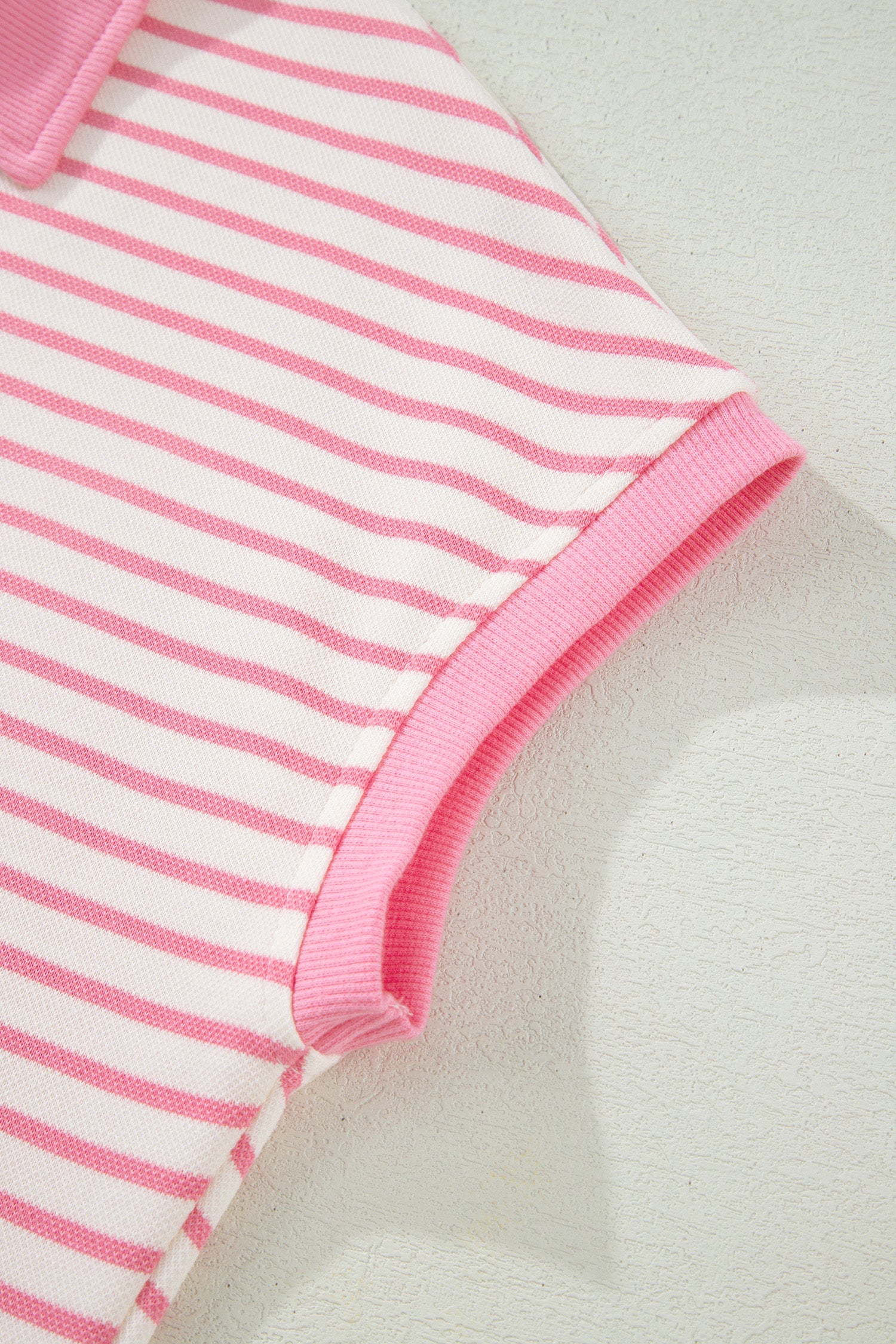 Pink Stripe Color Block Patchwork Polo Tee Drawstring Elastic Waist 2pcs Skort Set-Two Piece Sets/Two Piece Dresses-[Adult]-[Female]-2022 Online Blue Zone Planet