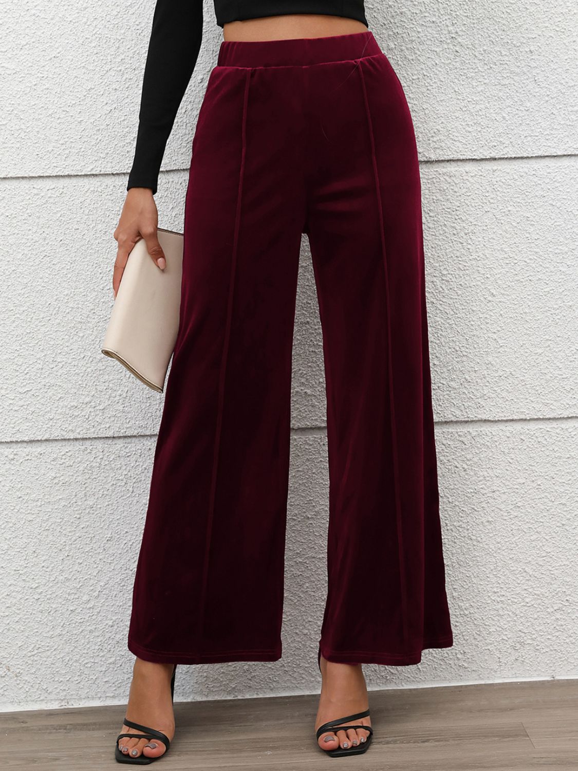 Elastic Waist Wide Leg Pants-BOTTOMS SIZES SMALL MEDIUM LARGE-[Adult]-[Female]-2022 Online Blue Zone Planet