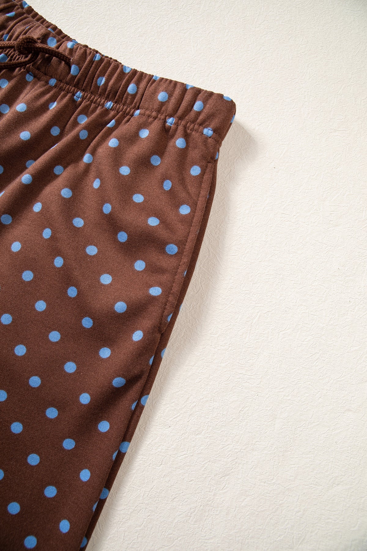 Brown Polka Dot Drawstring Wide Leg Long Sleeve Top Pant Set-Two Piece Sets/Pant Sets-[Adult]-[Female]-2022 Online Blue Zone Planet