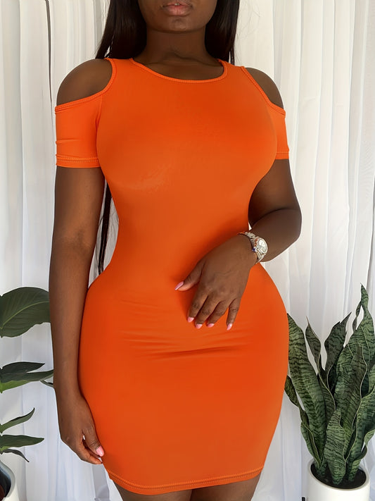 Plus Size Cold Shoulder Short Sleeve Mini Dress-TOPS / DRESSES-[Adult]-[Female]-Orange-1XL-2022 Online Blue Zone Planet