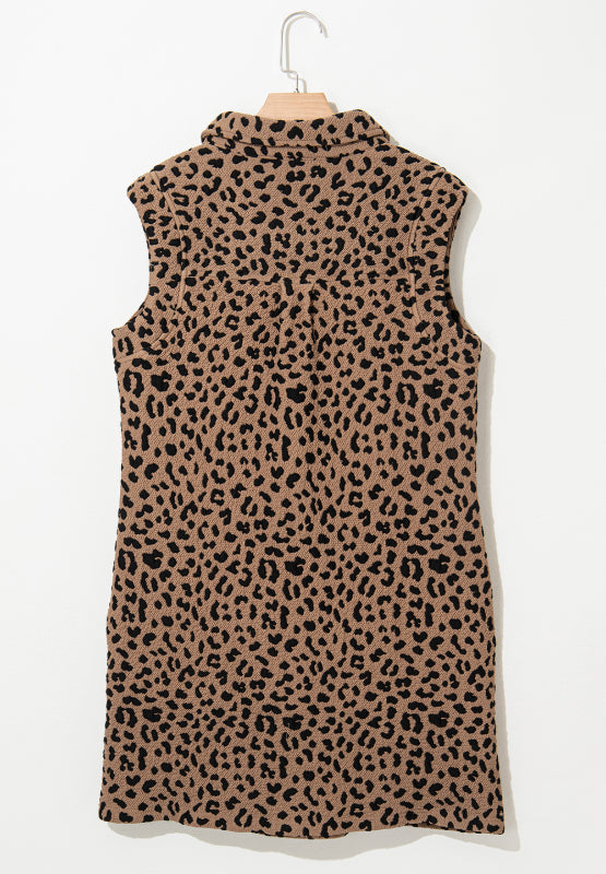 Leopard Johnny Collar Sleeveless Mini Dress-TOPS / DRESSES-[Adult]-[Female]-2022 Online Blue Zone Planet