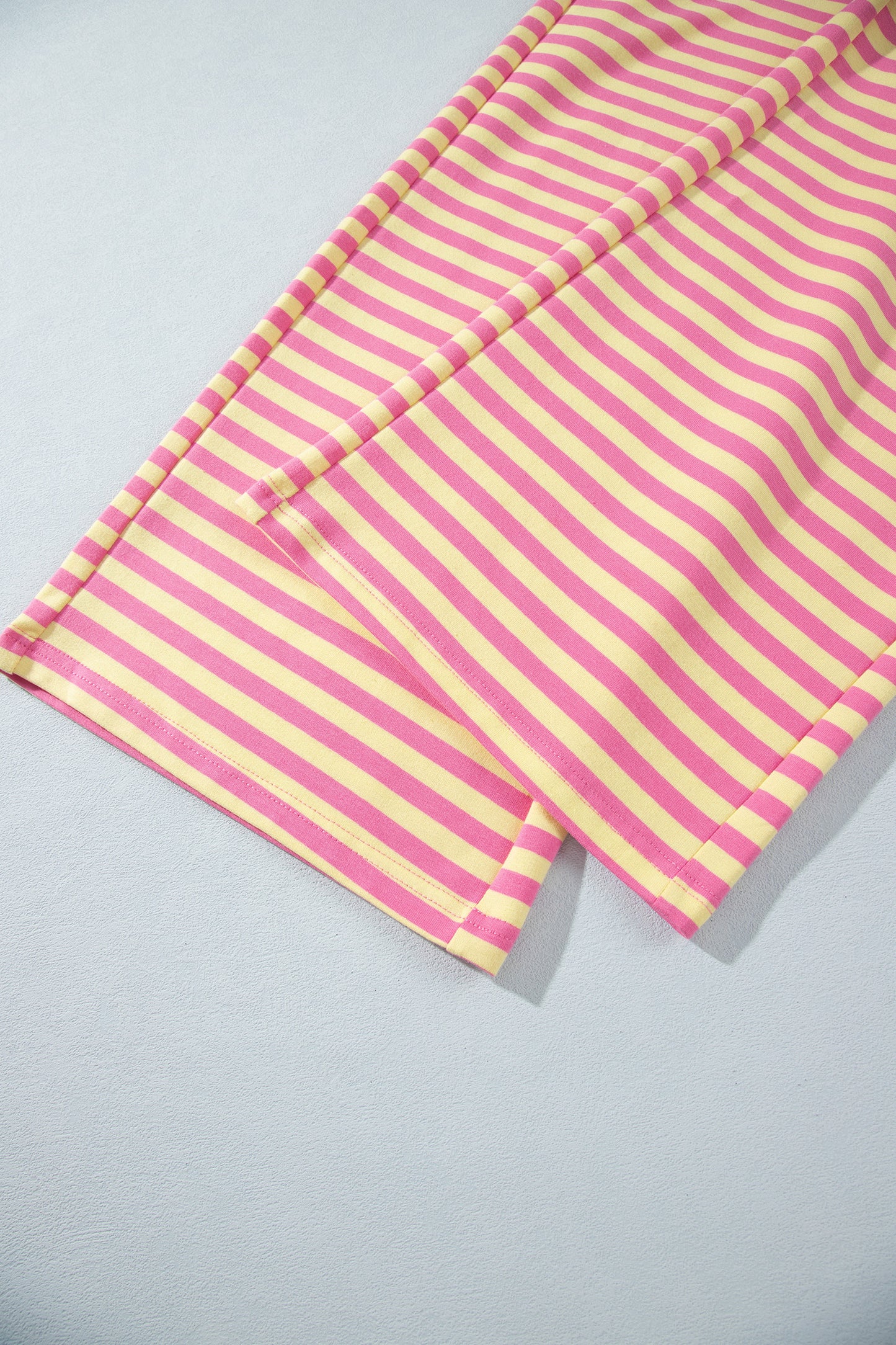 Pink Stripe Colorblock Trim Crew Neck Loose Tee Drawstring Elastic Waist 2pcs Pant Set-Two Piece Sets/Pant Sets-[Adult]-[Female]-2022 Online Blue Zone Planet