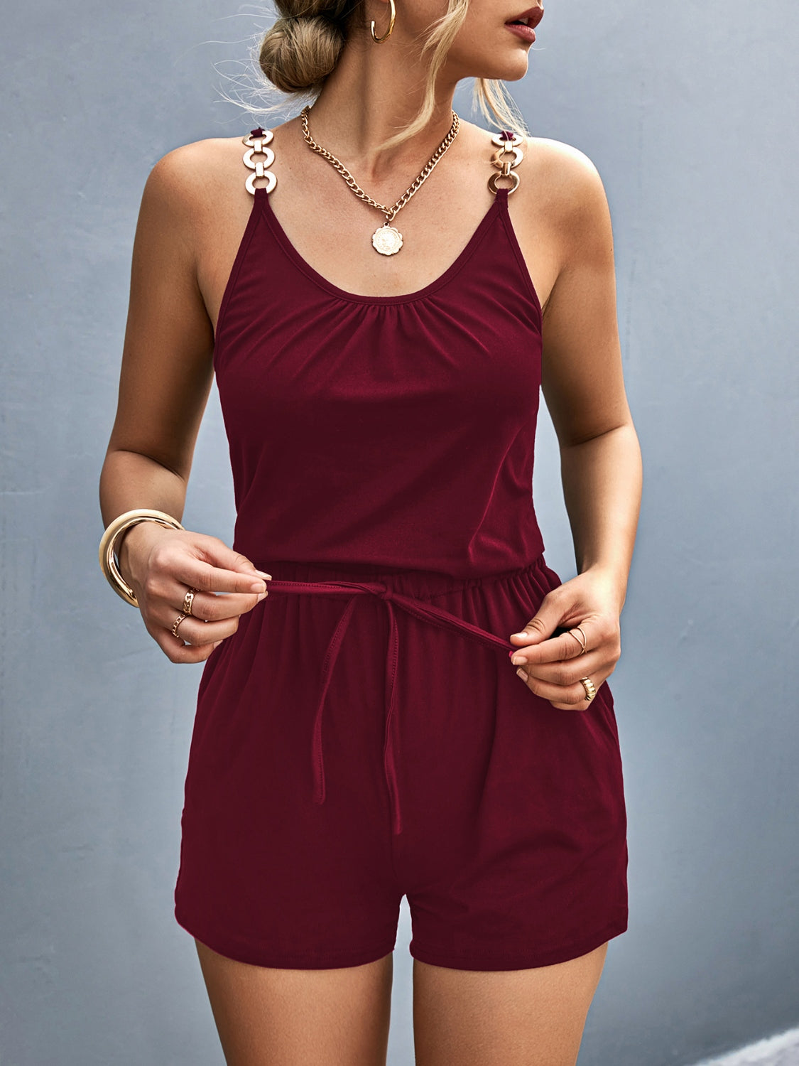 Scoop Neck Romper with Pockets-TOPS / DRESSES-[Adult]-[Female]-2022 Online Blue Zone Planet