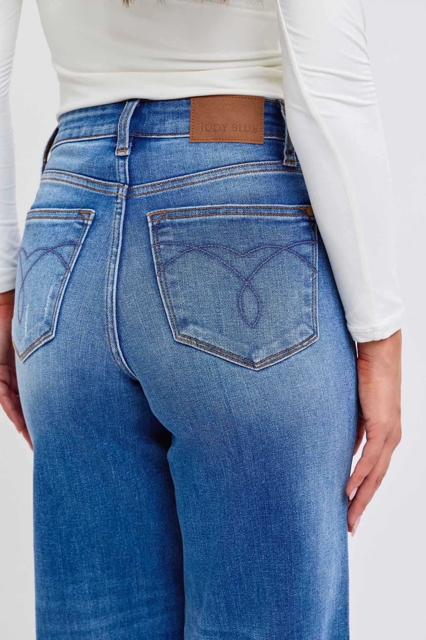 Blue Zone Planet | Judy Blue Full Size Distressed High Waist Wide Leg Jeans-BOTTOMS SIZES SMALL MEDIUM LARGE-[Adult]-[Female]-2022 Online Blue Zone Planet