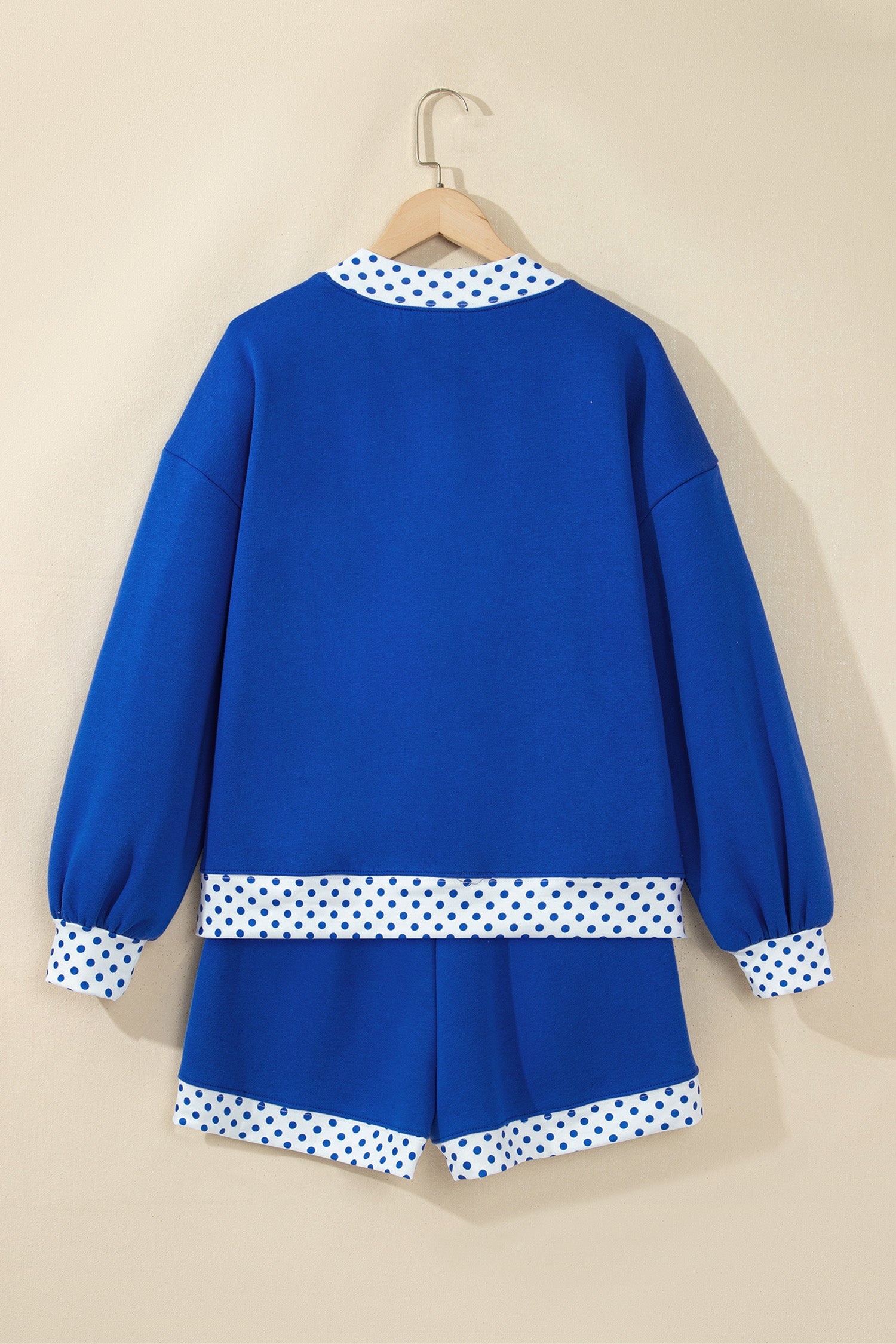 Dark Blue Polka Dot Trim Baggy Pullover 2pcs Short Set-Two Piece Sets/Short Sets-[Adult]-[Female]-2022 Online Blue Zone Planet