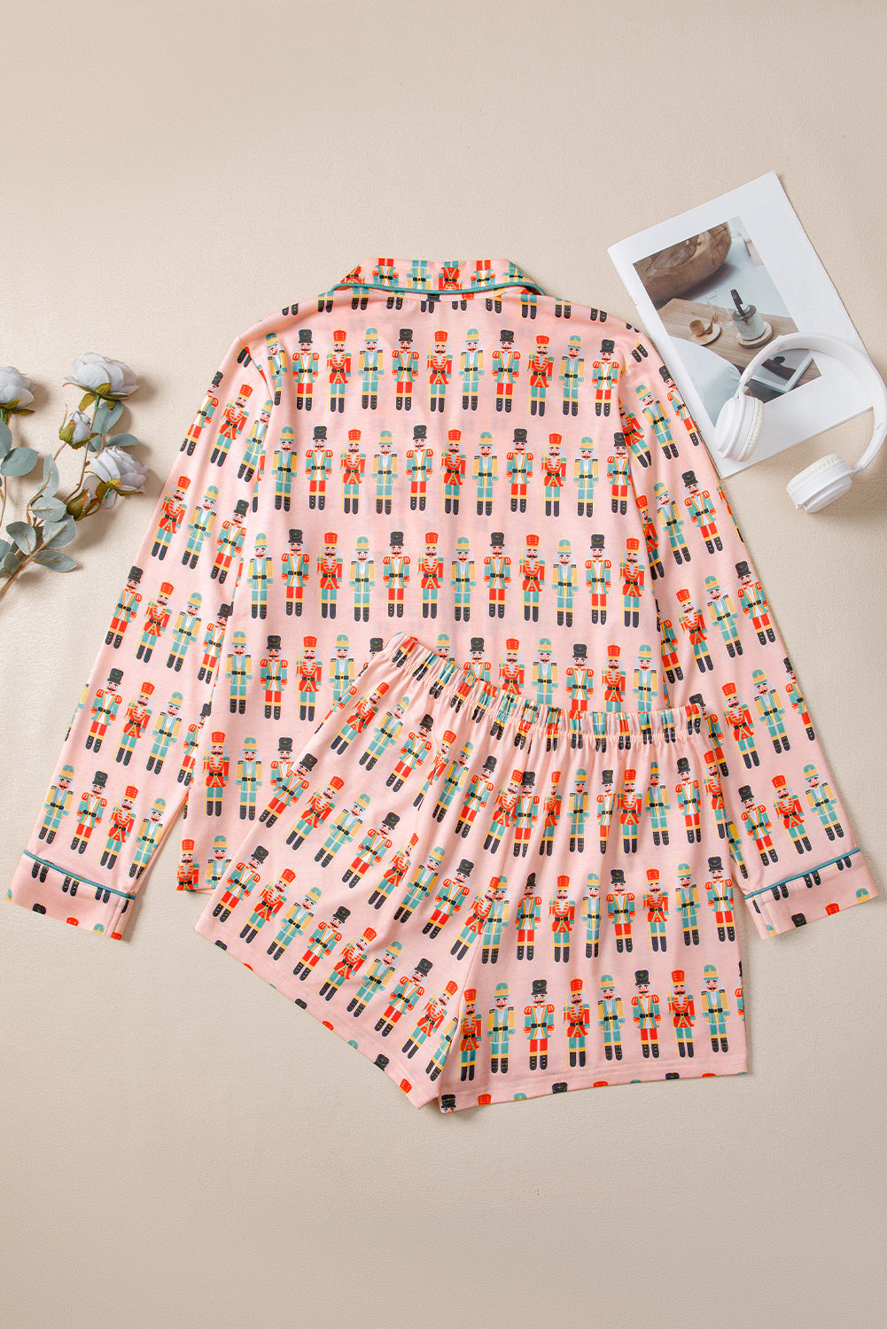 Pink Nutcracker March Long Sleeve Button Up 2pcs Pajama Short Set-Loungewear & Sleepwear/Sleepwear-[Adult]-[Female]-2022 Online Blue Zone Planet