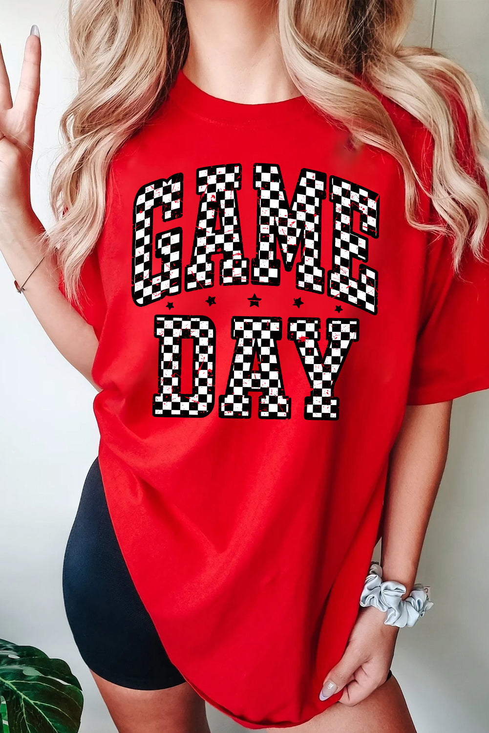 Red Checkered Game Day Graphic T Shirt-Graphic/Graphic Tees-[Adult]-[Female]-2022 Online Blue Zone Planet