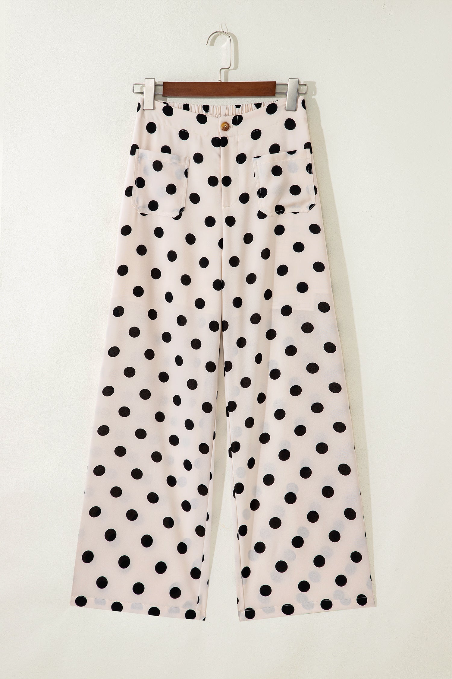 White Polka Dot Print Patched Pocket Loose Pants-Bottoms/Pants & Culotte-[Adult]-[Female]-2022 Online Blue Zone Planet