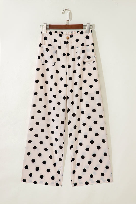 White Polka Dot Print Patched Pocket Loose Pants-Bottoms/Pants & Culotte-[Adult]-[Female]-2022 Online Blue Zone Planet