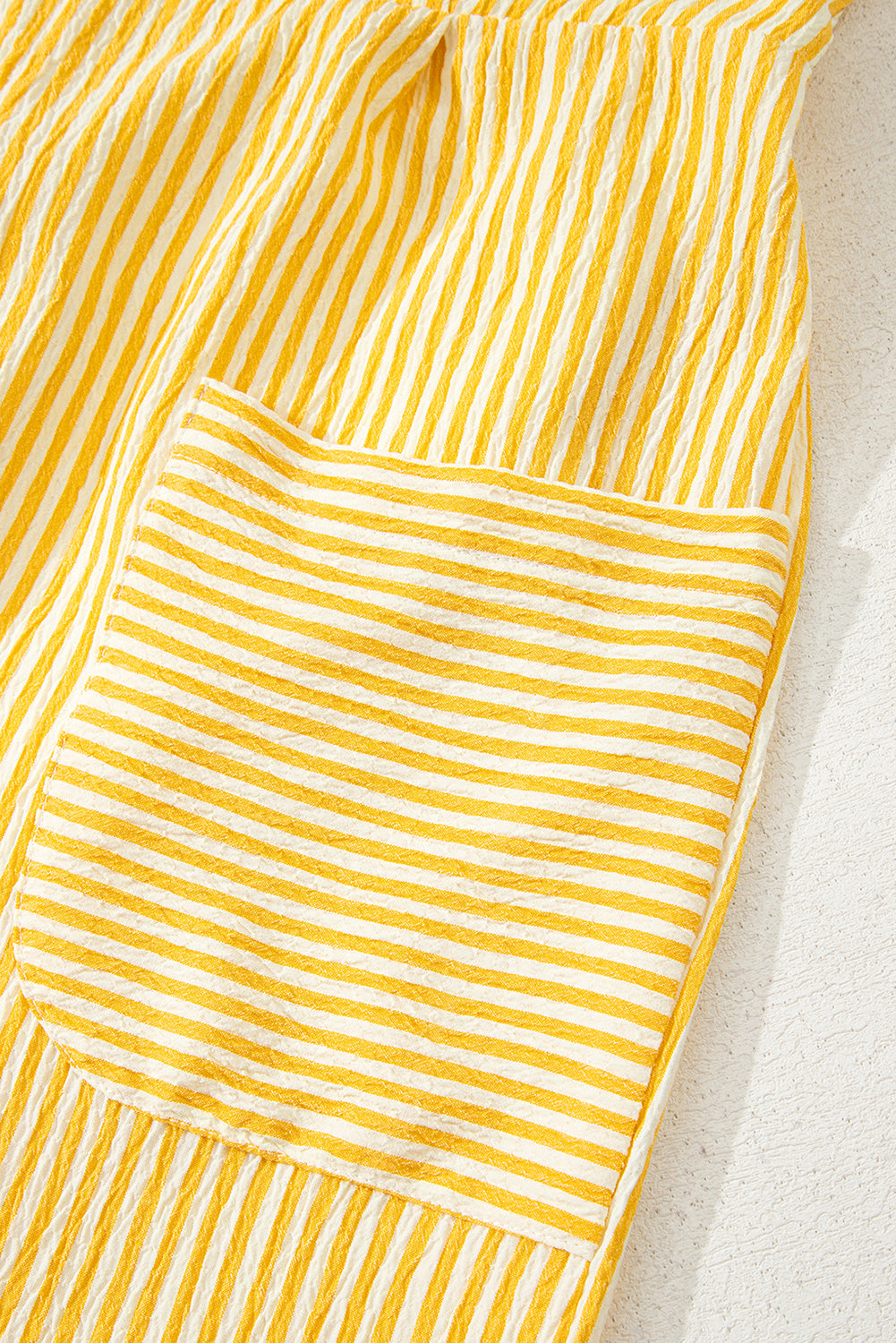 Yellow Stripe Shoulder Tie Smocked Back Wide Leg Casual Romper-Bottoms/Jumpsuits & Rompers-[Adult]-[Female]-2022 Online Blue Zone Planet
