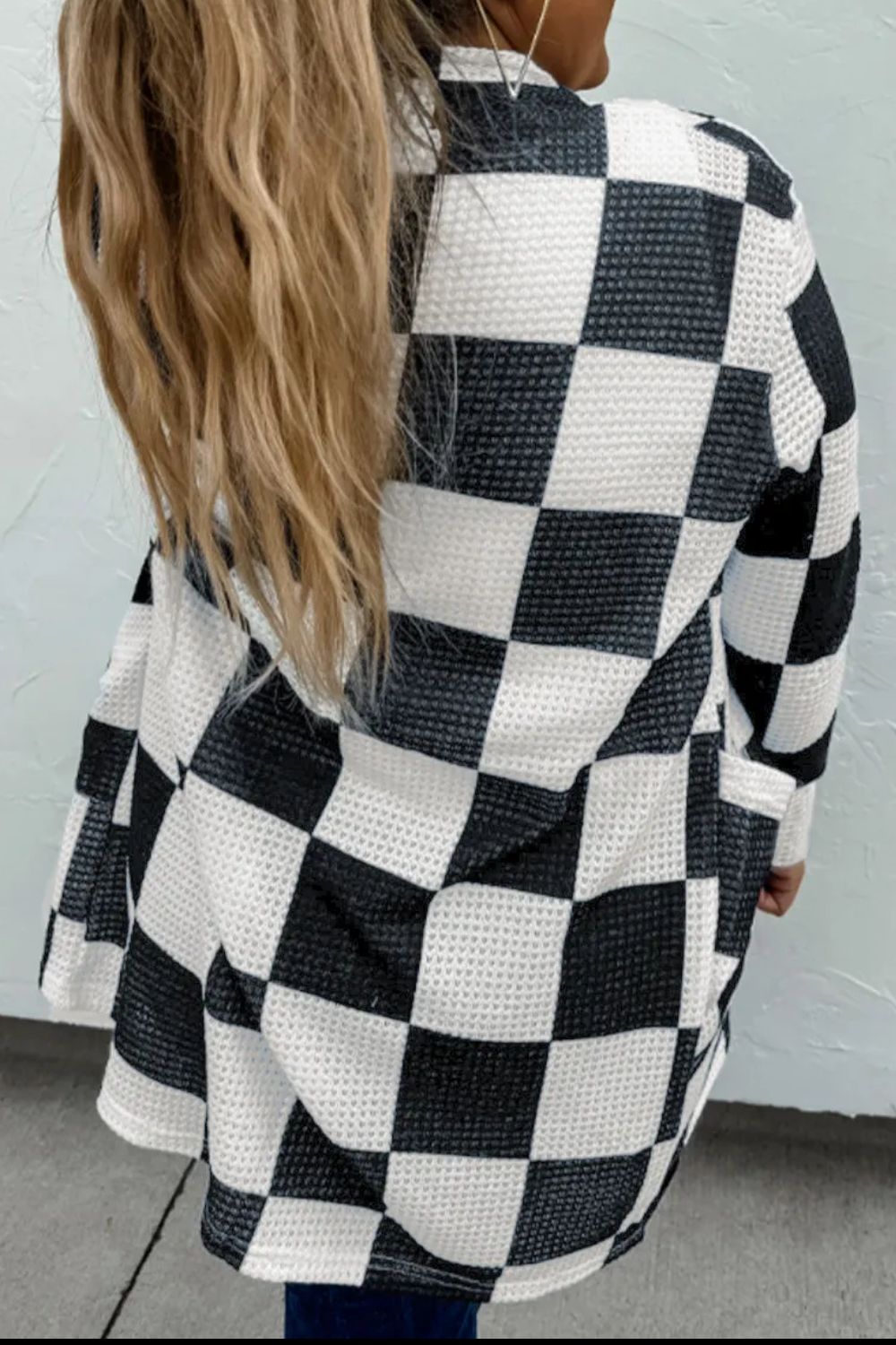 Checkered Open Front Long Sleeve Cover Up-TOPS / DRESSES-[Adult]-[Female]-2022 Online Blue Zone Planet