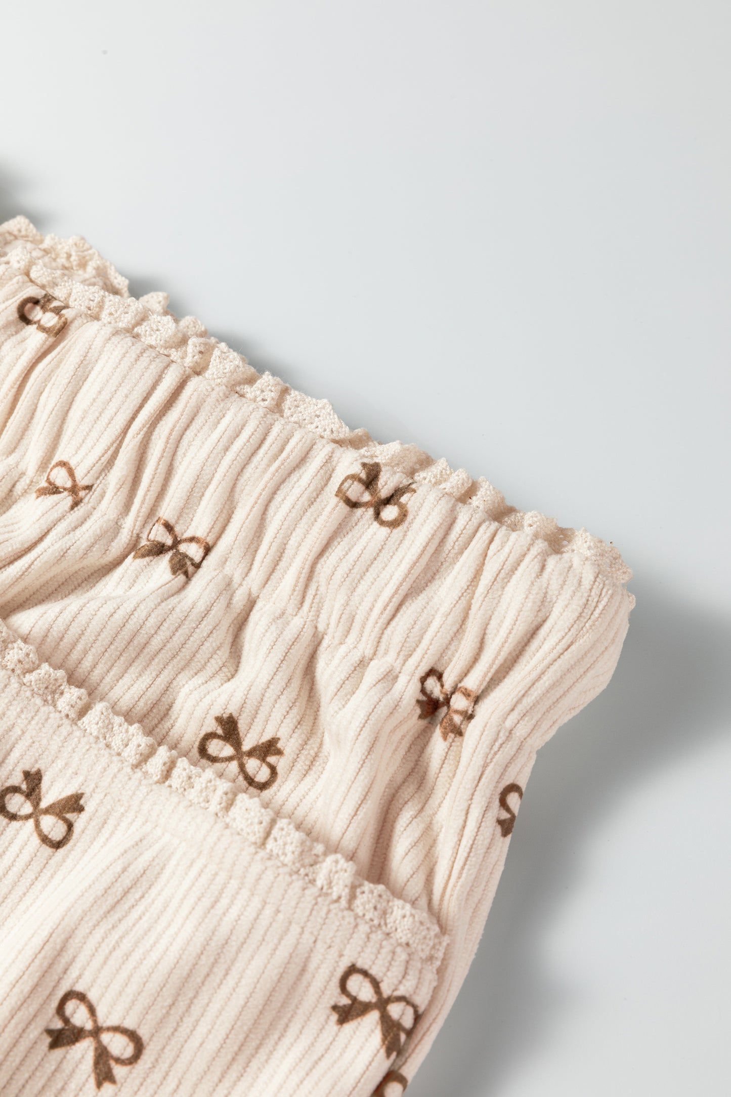 Apricot Bow Print Drawstring Elastic Waist Loose Corduroy Pants-Bottoms/Pants & Culotte-[Adult]-[Female]-2022 Online Blue Zone Planet