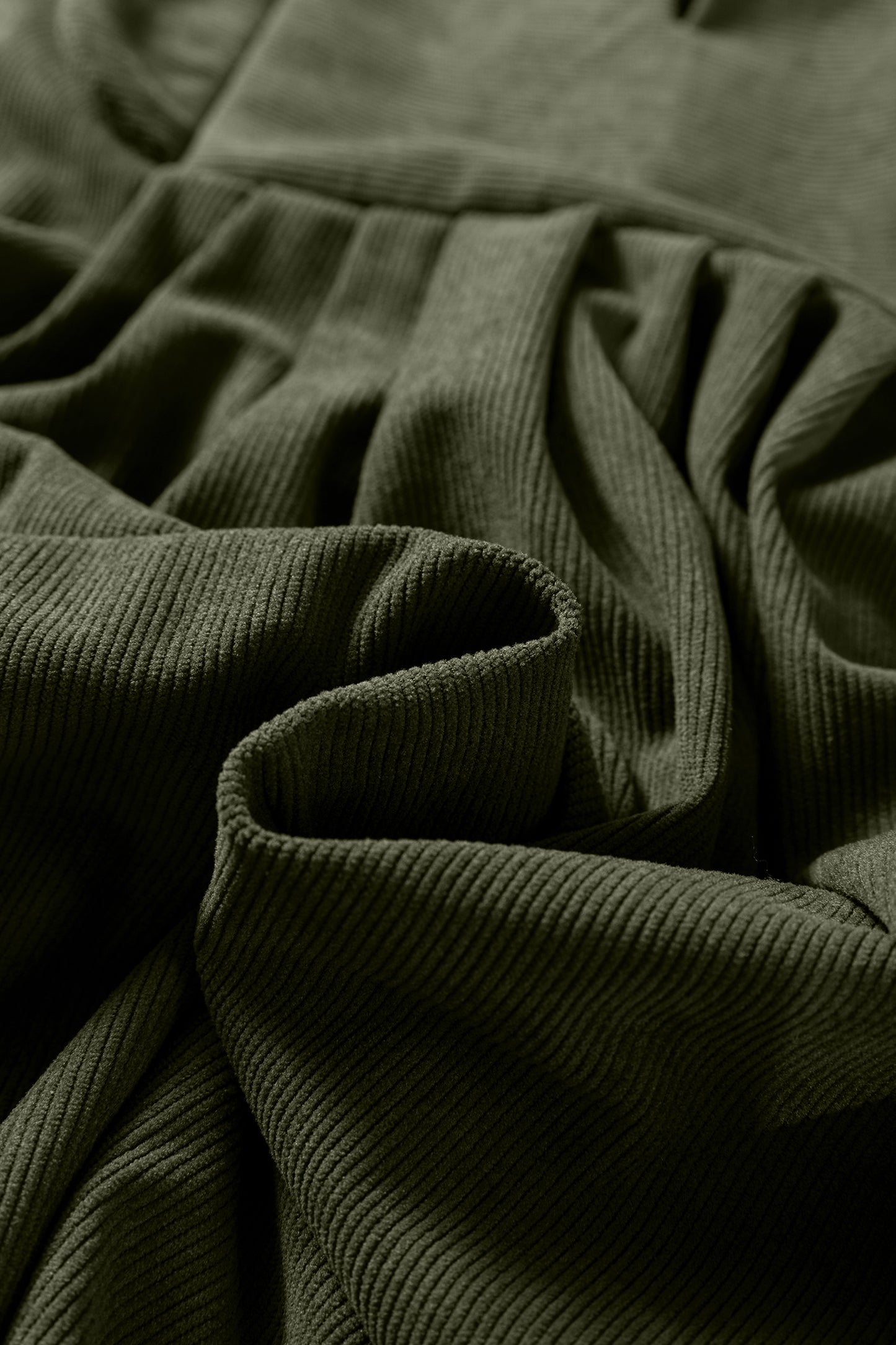 Moss Green Bracelet Sleeve Split Neck Scallop Detail Pleated Corduroy Mini Dress-TOPS / DRESSES-[Adult]-[Female]-2022 Online Blue Zone Planet