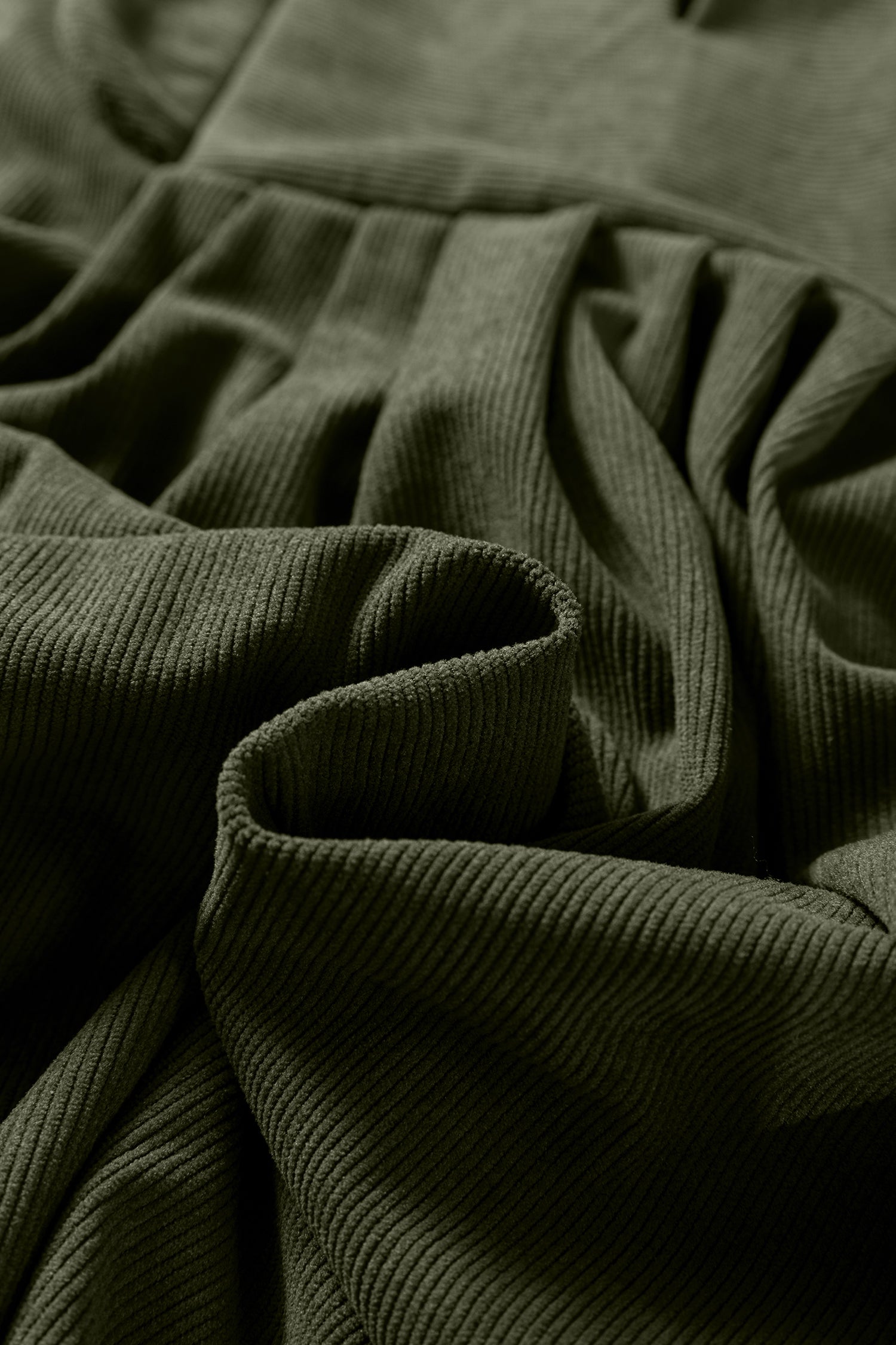 Moss Green Bracelet Sleeve Split Neck Scallop Detail Pleated Corduroy Mini Dress-TOPS / DRESSES-[Adult]-[Female]-2022 Online Blue Zone Planet