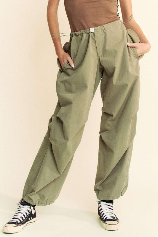 Davi & Dani Drawstring Baggy Pants with Pockets-BOTTOM SIZES SMALL MEDIUM LARGE-[Adult]-[Female]-Olive Green-S-2022 Online Blue Zone Planet