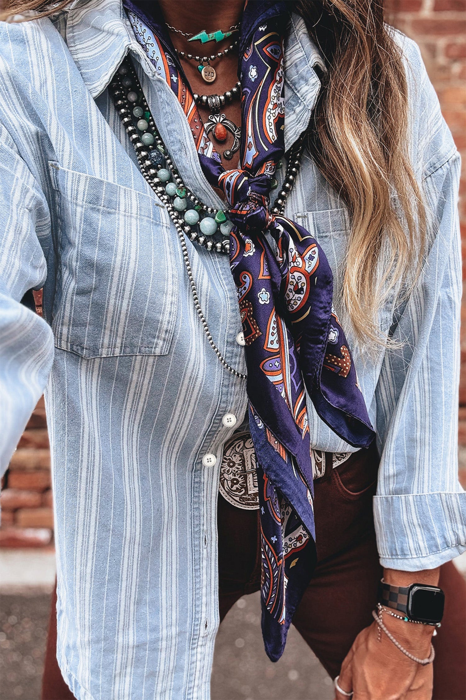 Sky Blue Stripe Boyfriend Chest Pocket Classic Denim Shacket-Outerwear/Denim jackets-[Adult]-[Female]-2022 Online Blue Zone Planet