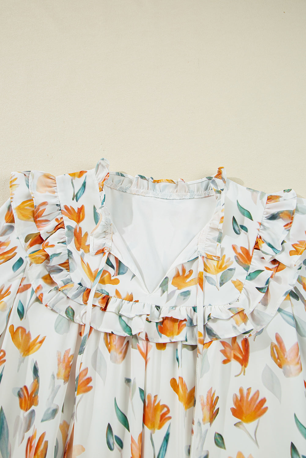 Yellow Floral Print Tie Neck Frilled Detail Long Sleeve Mini Dress-TOPS / DRESSES-[Adult]-[Female]-2022 Online Blue Zone Planet