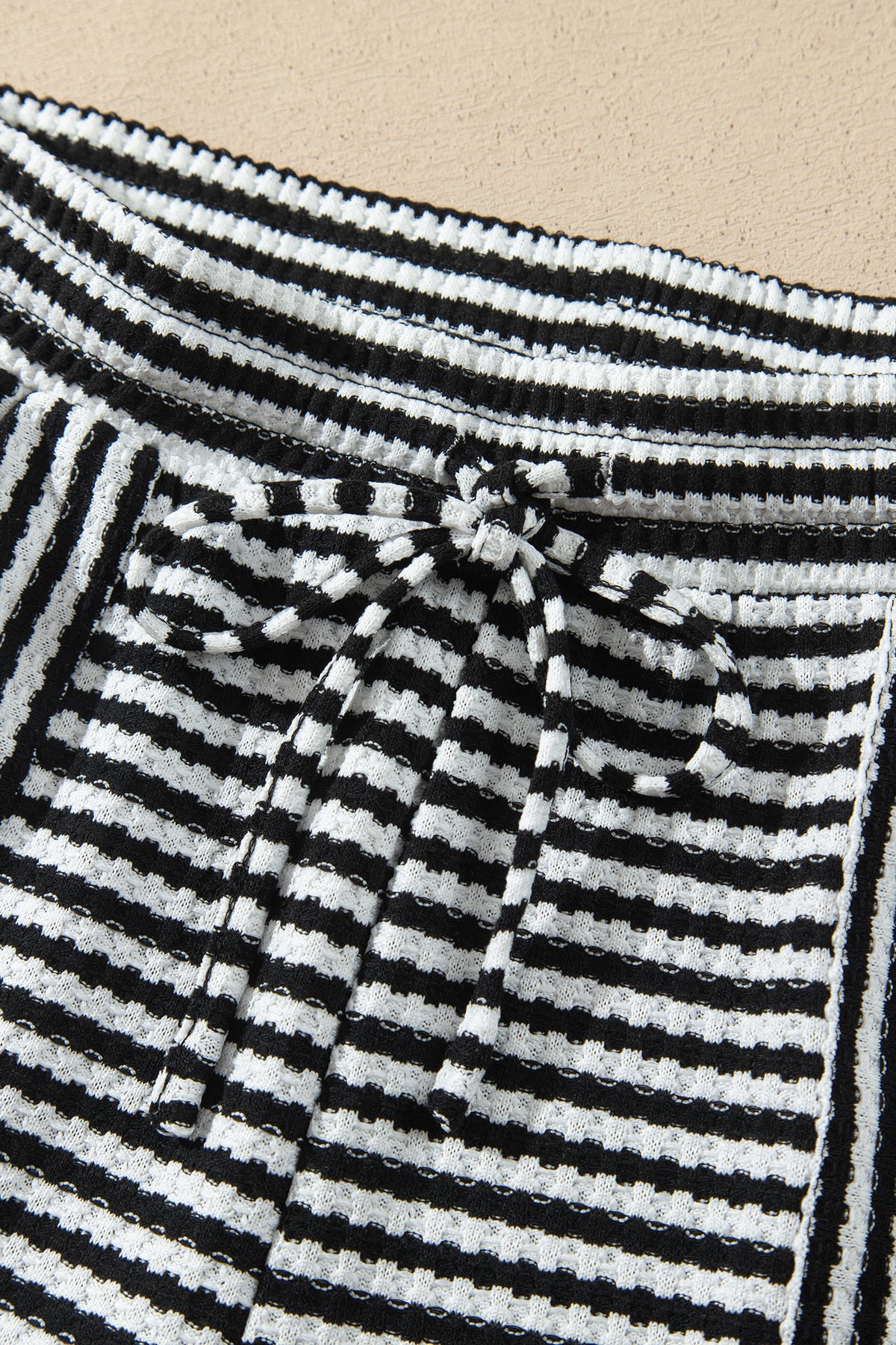 Brown Stripe Textured Knit Long Sleeve Top Elastic Waist Shorts Casual Outfit-Two Piece Sets/Short Sets-[Adult]-[Female]-2022 Online Blue Zone Planet