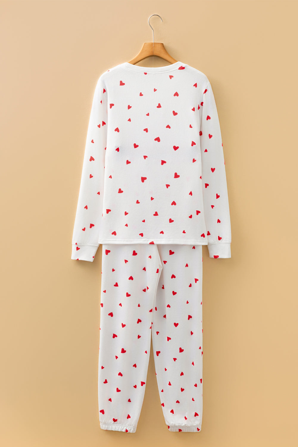 Fiery Red Tiny Hearts Printed Long Sleeve Top Drawstring Lounge Pant Set-Loungewear & Sleepwear/Loungewear-[Adult]-[Female]-2022 Online Blue Zone Planet
