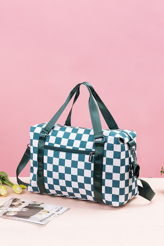 Zenana Checkered Multi-Pocket Travel Bag-HANDBAGS-[Adult]-[Female]-2022 Online Blue Zone Planet