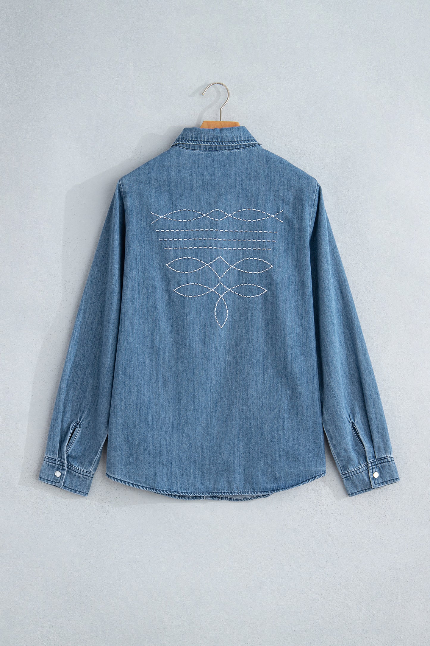 Myosotis Embroidered Western Detail Long Sleeve Collar Shirt-Tops/Blouses & Shirts-[Adult]-[Female]-2022 Online Blue Zone Planet