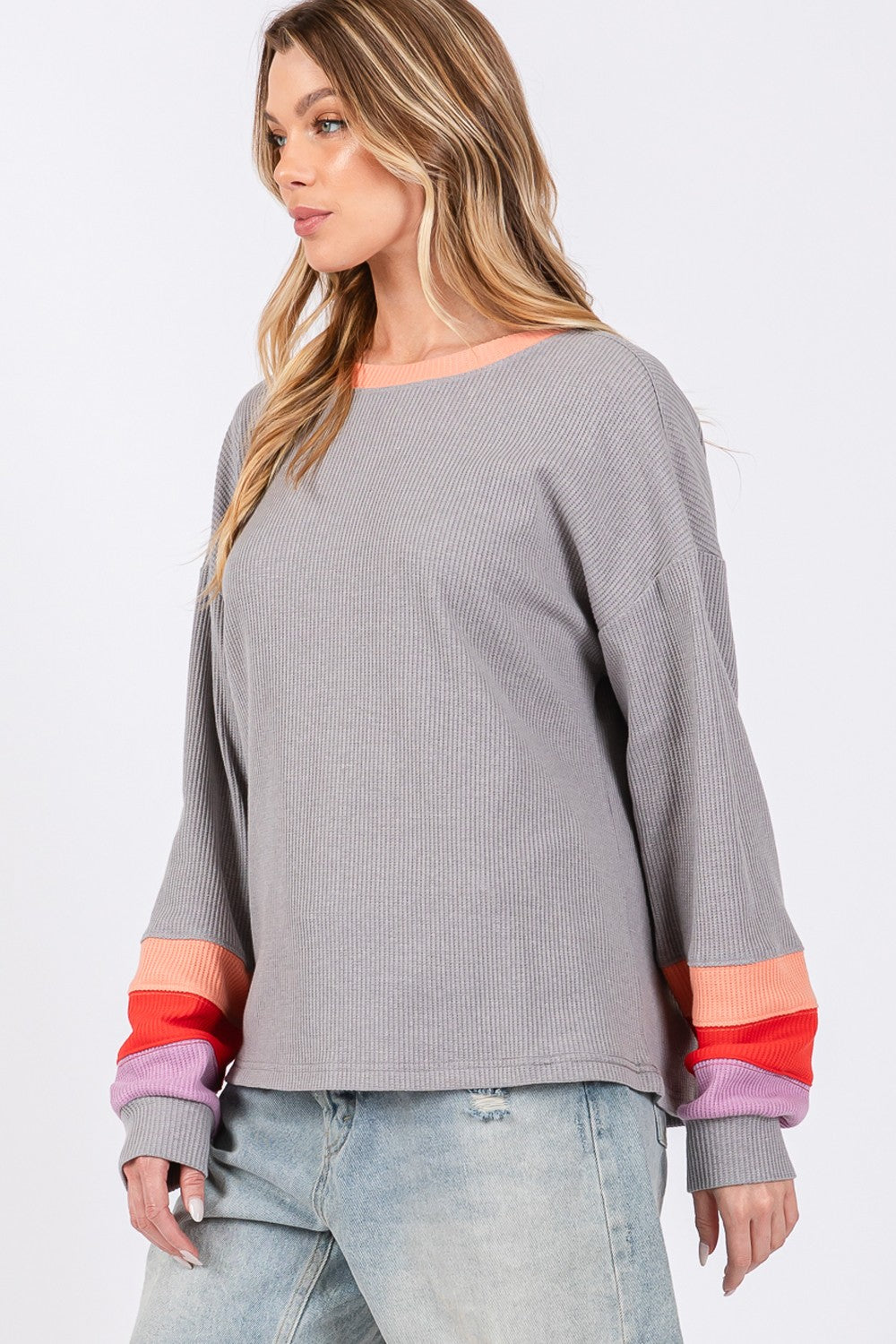 SAGE + FIG Color Block Waffle Knit T-Shirt-TOPS / DRESSES-[Adult]-[Female]-2022 Online Blue Zone Planet