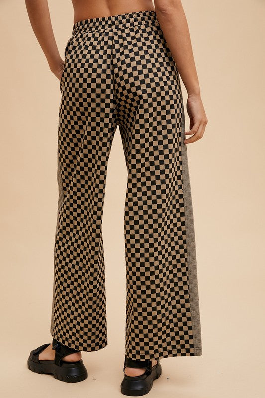 Annie Wear Drawstring Checkered Wide Leg Pants-BOTTOM SIZES SMALL MEDIUM LARGE-[Adult]-[Female]-2022 Online Blue Zone Planet