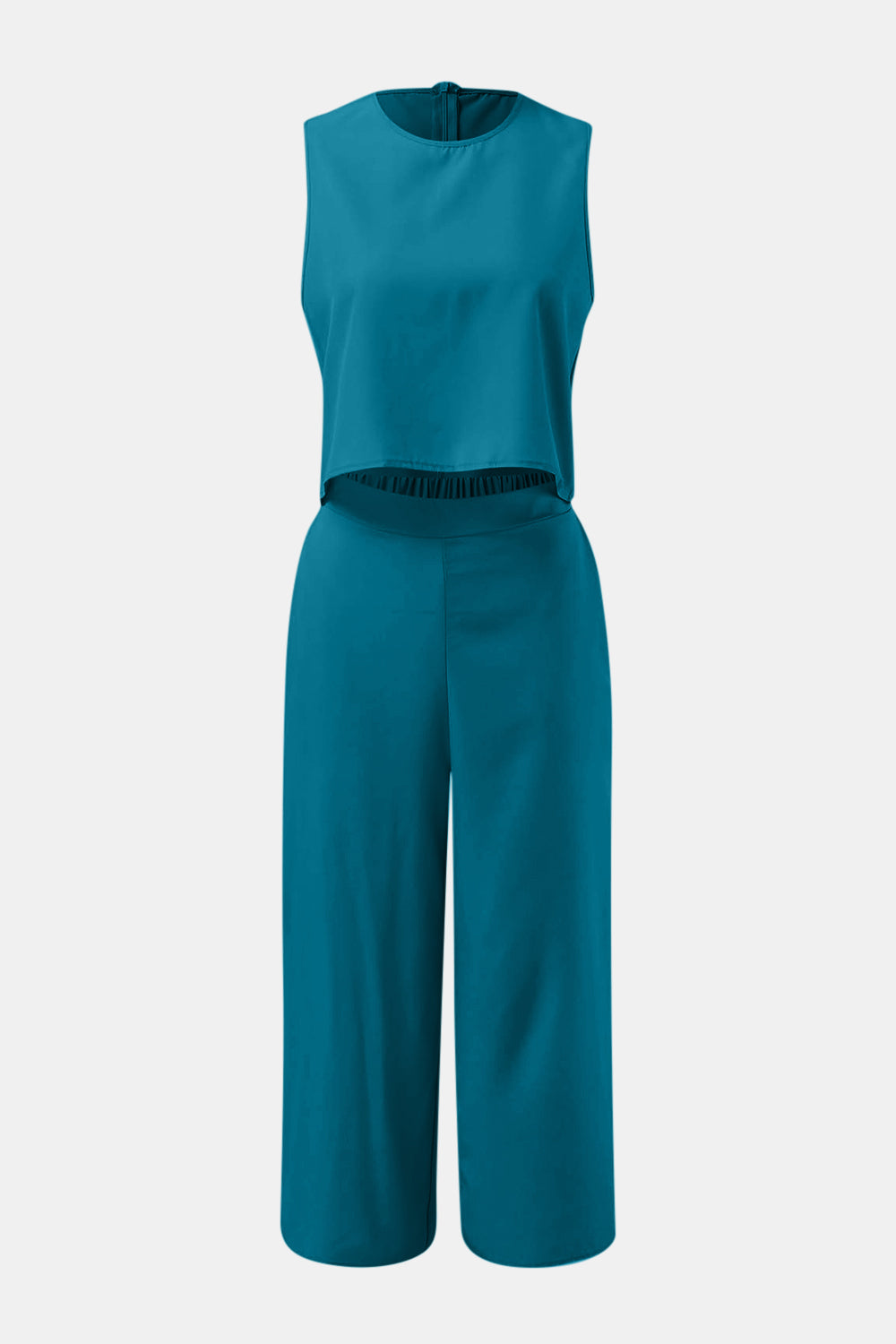 Round Neck Top and Wide Leg Pants Set-TOPS / DRESSES-[Adult]-[Female]-2022 Online Blue Zone Planet