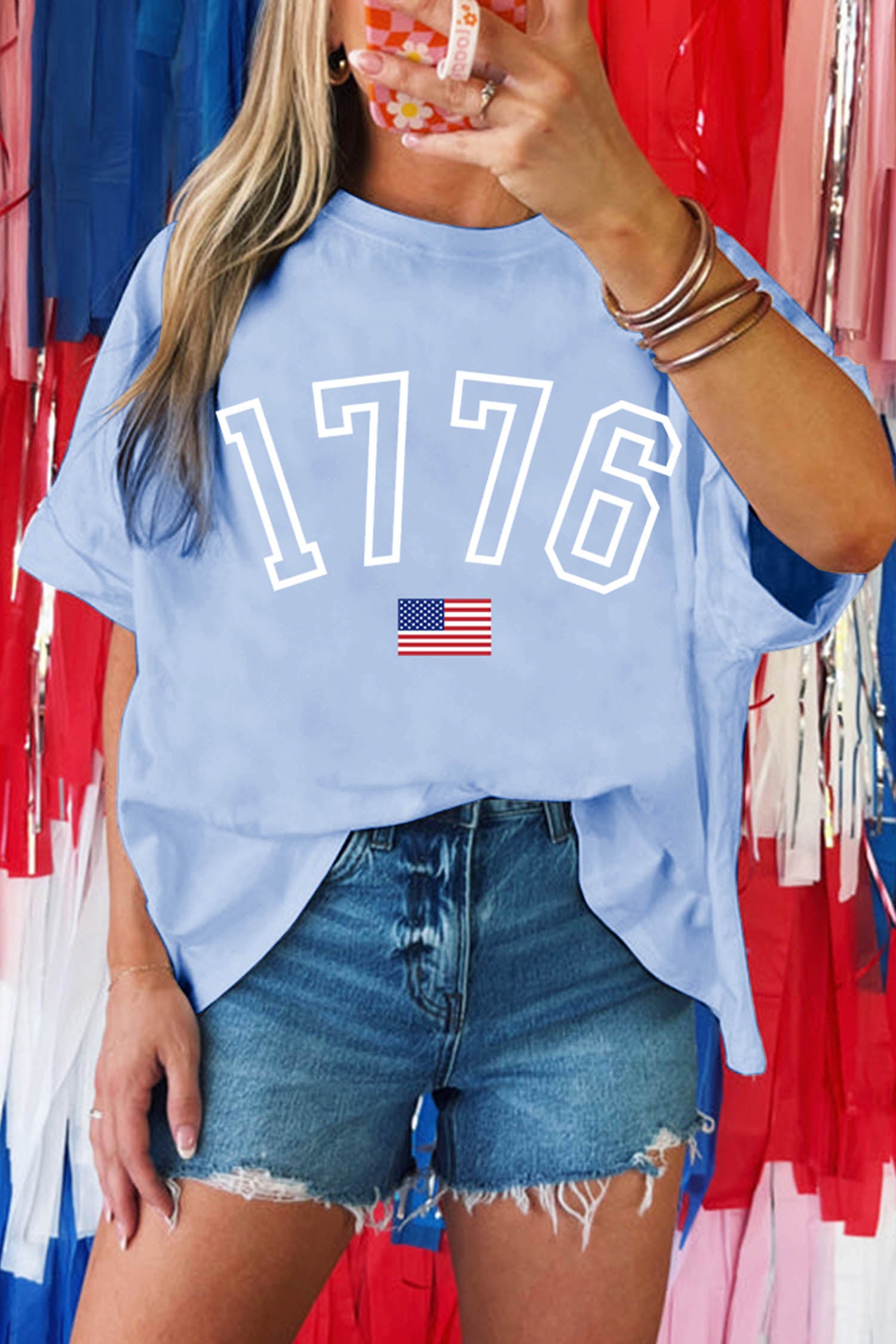 Myosotis 1776 American Flag Print Oversized Tee-Graphic/Graphic Tees-[Adult]-[Female]-Myosotis-S-2022 Online Blue Zone Planet