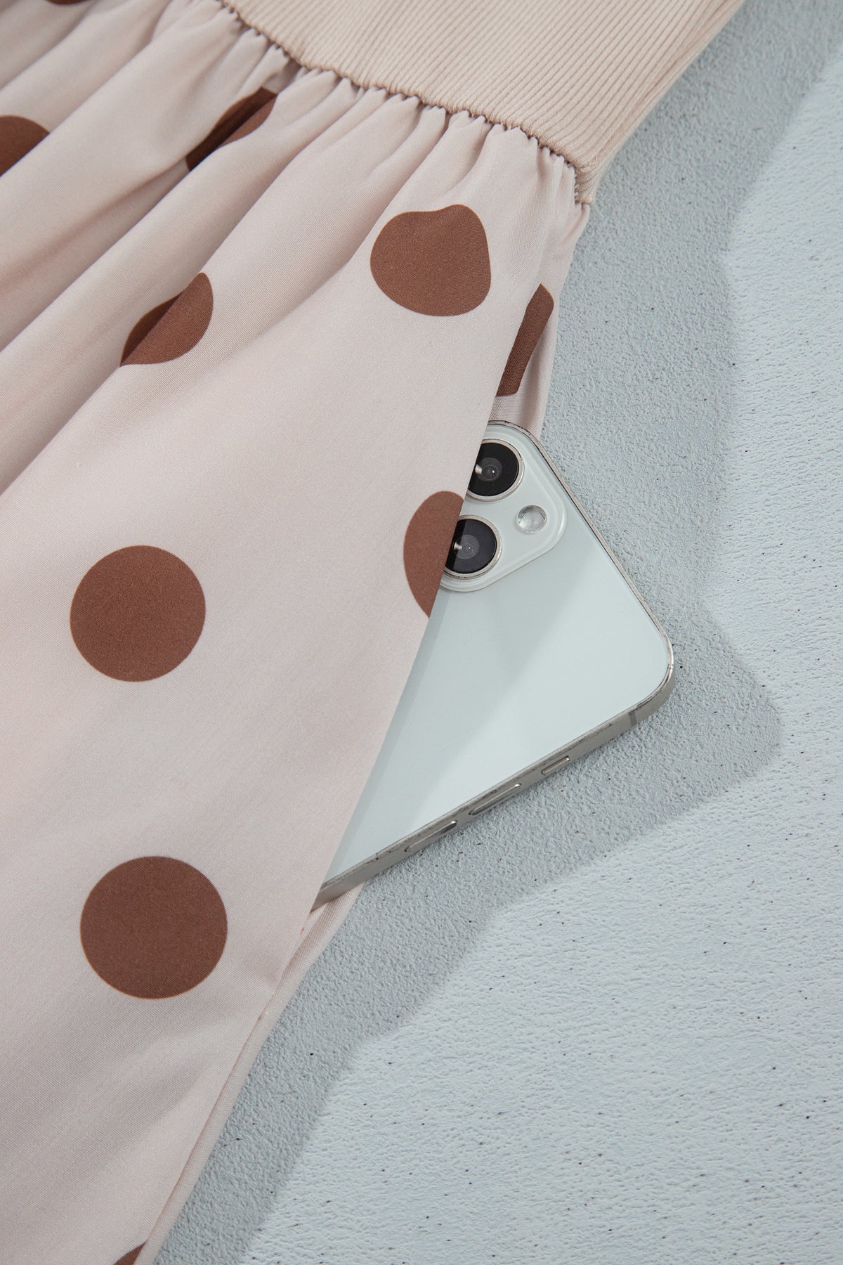 Beige Polka Dot Midi Long Sleeve Dress-TOPS / DRESSES-[Adult]-[Female]-2022 Online Blue Zone Planet