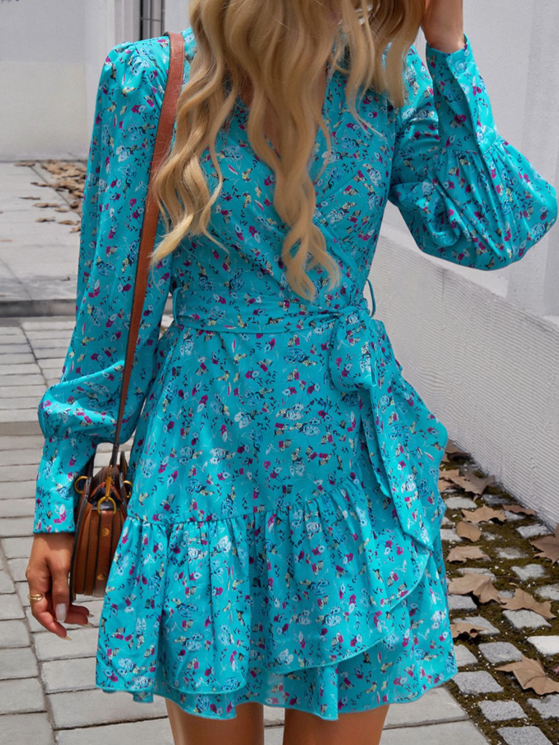 Blue Zone Planet | Devine Ruffled Printed Surplice Long Sleeve Mini Dress-TOPS / DRESSES-[Adult]-[Female]-2022 Online Blue Zone Planet