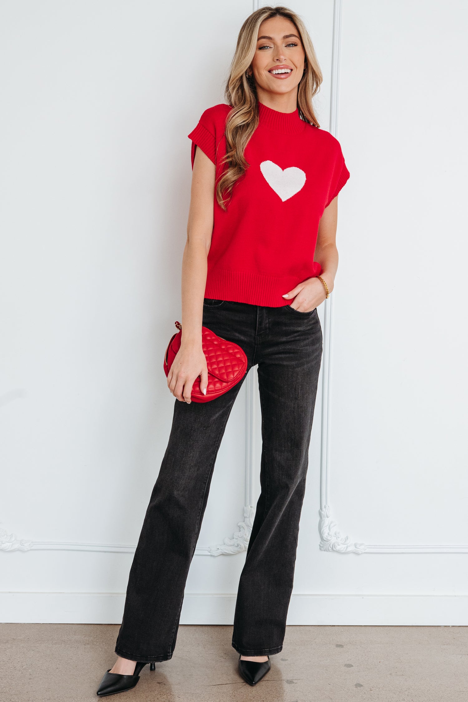 Fiery Red Valentine Heart Graphic Cropped Short Sleeve Sweater-TOPS / DRESSES-[Adult]-[Female]-2022 Online Blue Zone Planet