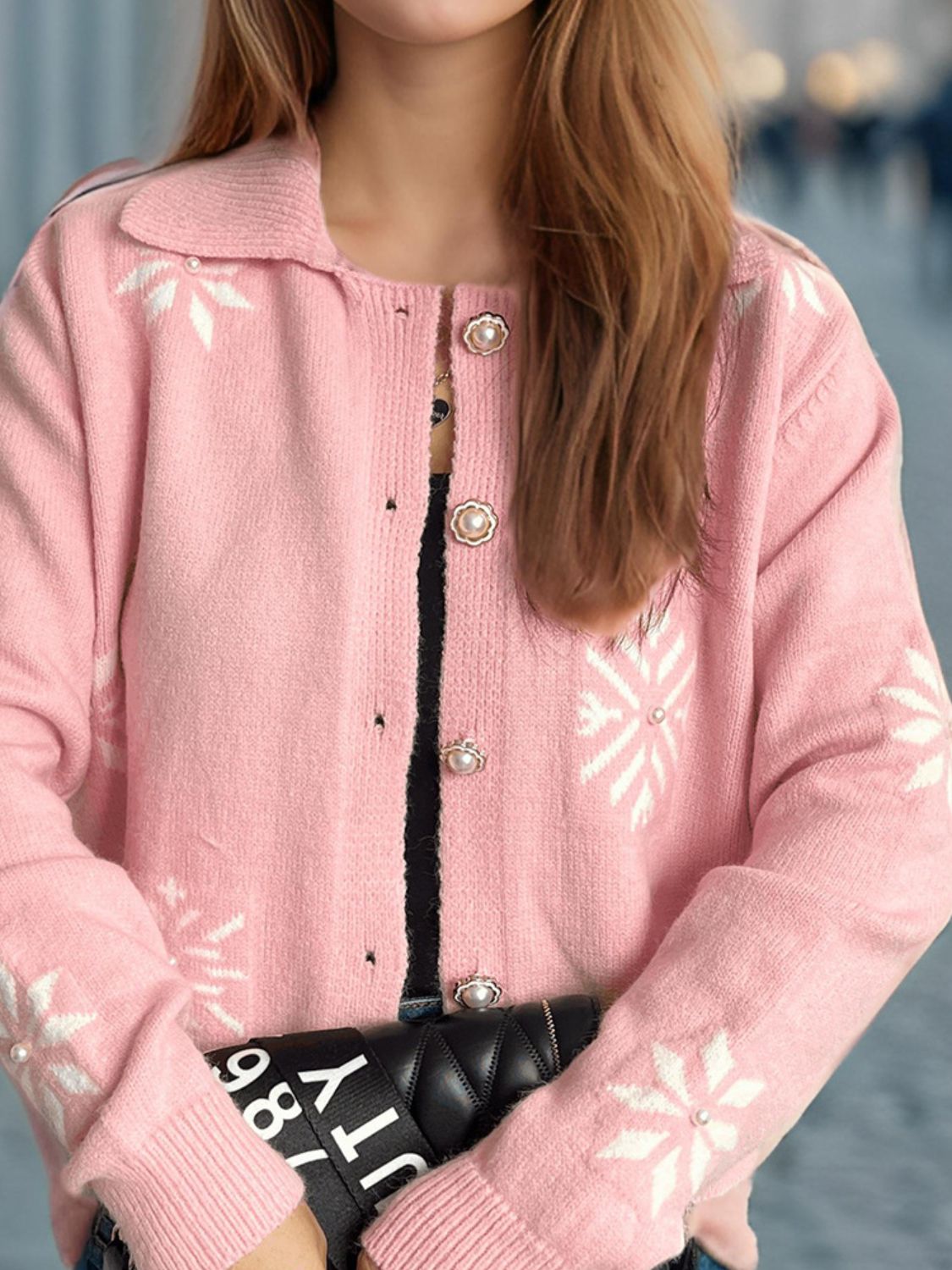 Pearl Trim Collared Neck Long Sleeve Cardigan-NEW ARRIVALS-[Adult]-[Female]-Blush Pink-One Size-2022 Online Blue Zone Planet