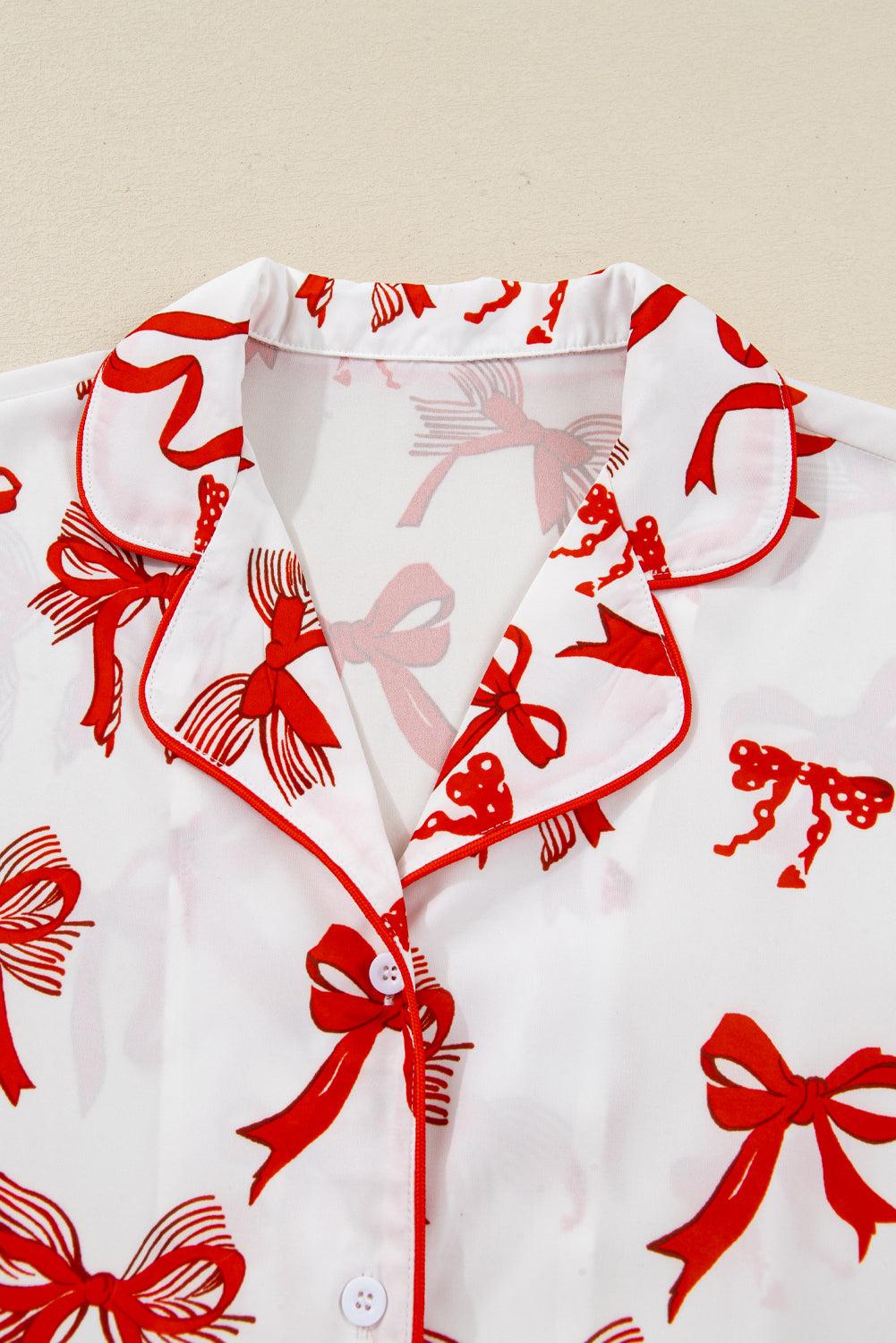 Red Christmas Bow Print Long 2pcs Pajama Set-Loungewear & Sleepwear/Sleepwear-[Adult]-[Female]-2022 Online Blue Zone Planet