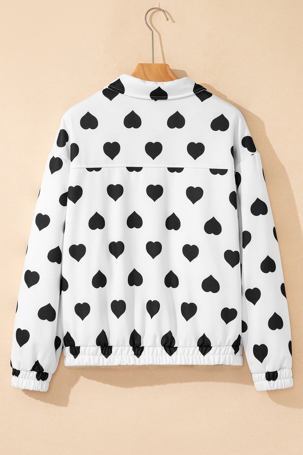 White Double Flap Pocket Heart Print Collar Zip Jacket-Outerwear/Jackets-[Adult]-[Female]-2022 Online Blue Zone Planet